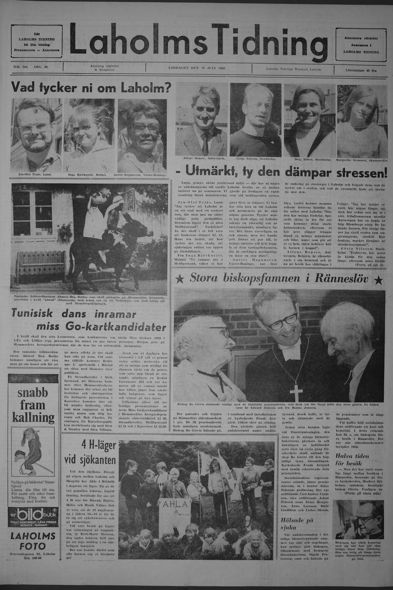 Laholms Tidning Lördag 19 juli 1969, sida 1
