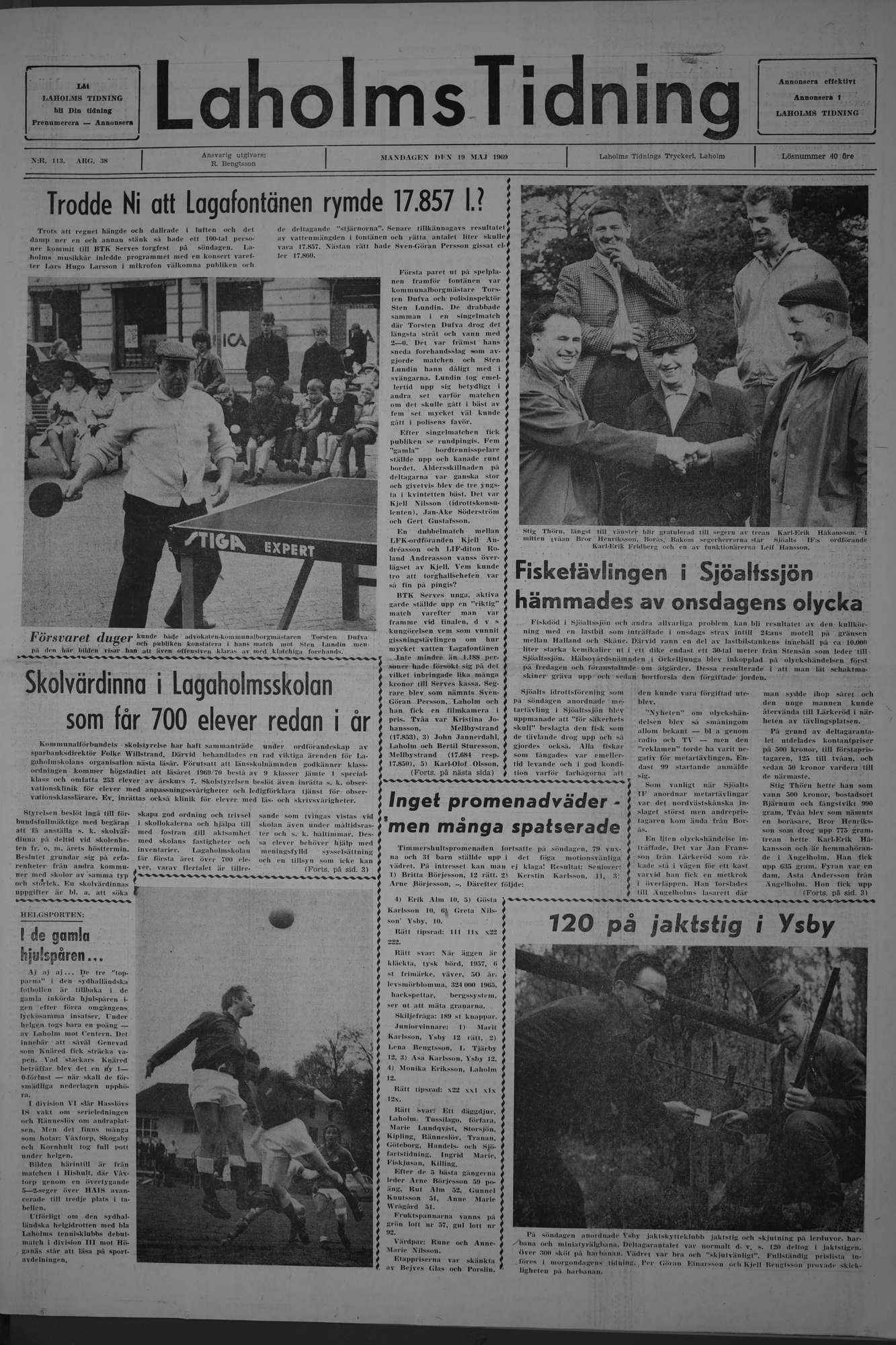 Laholms Tidning Måndag 19 maj 1969, sida 1