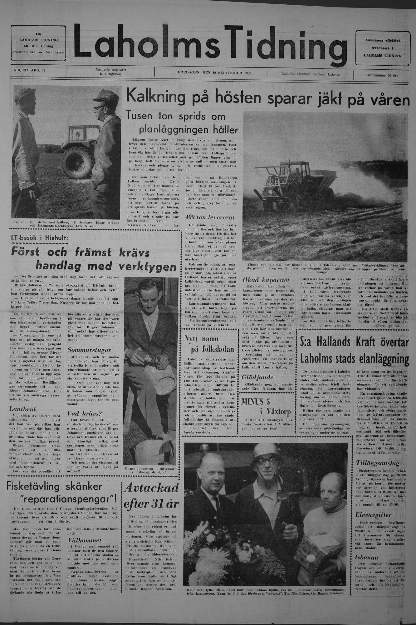 Laholms Tidning Fredag 19 september 1969, sida 1