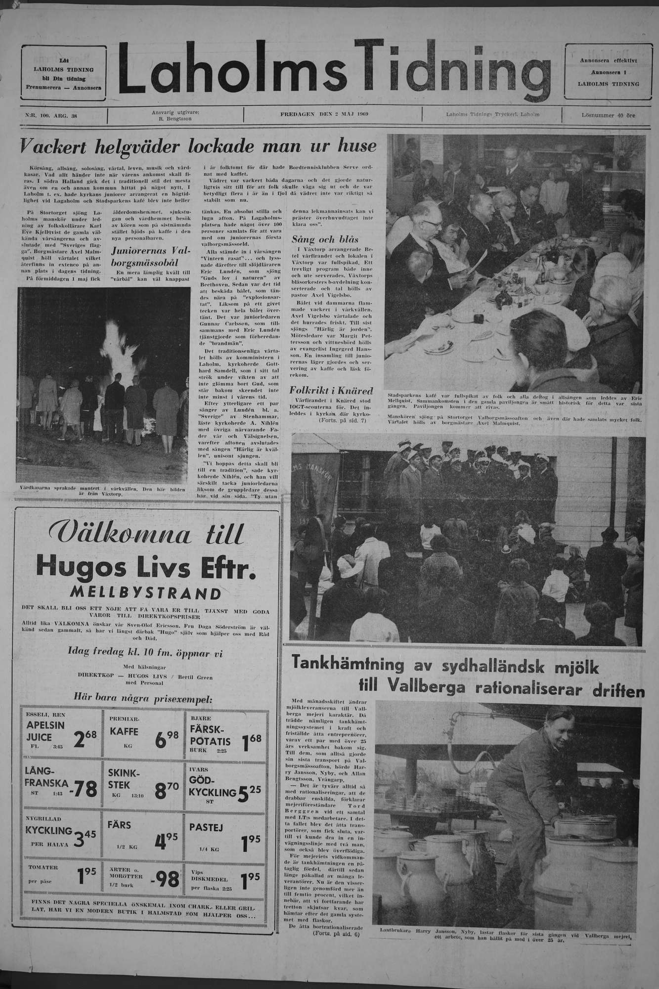 Laholms Tidning Fredag 2 maj 1969, sida 1