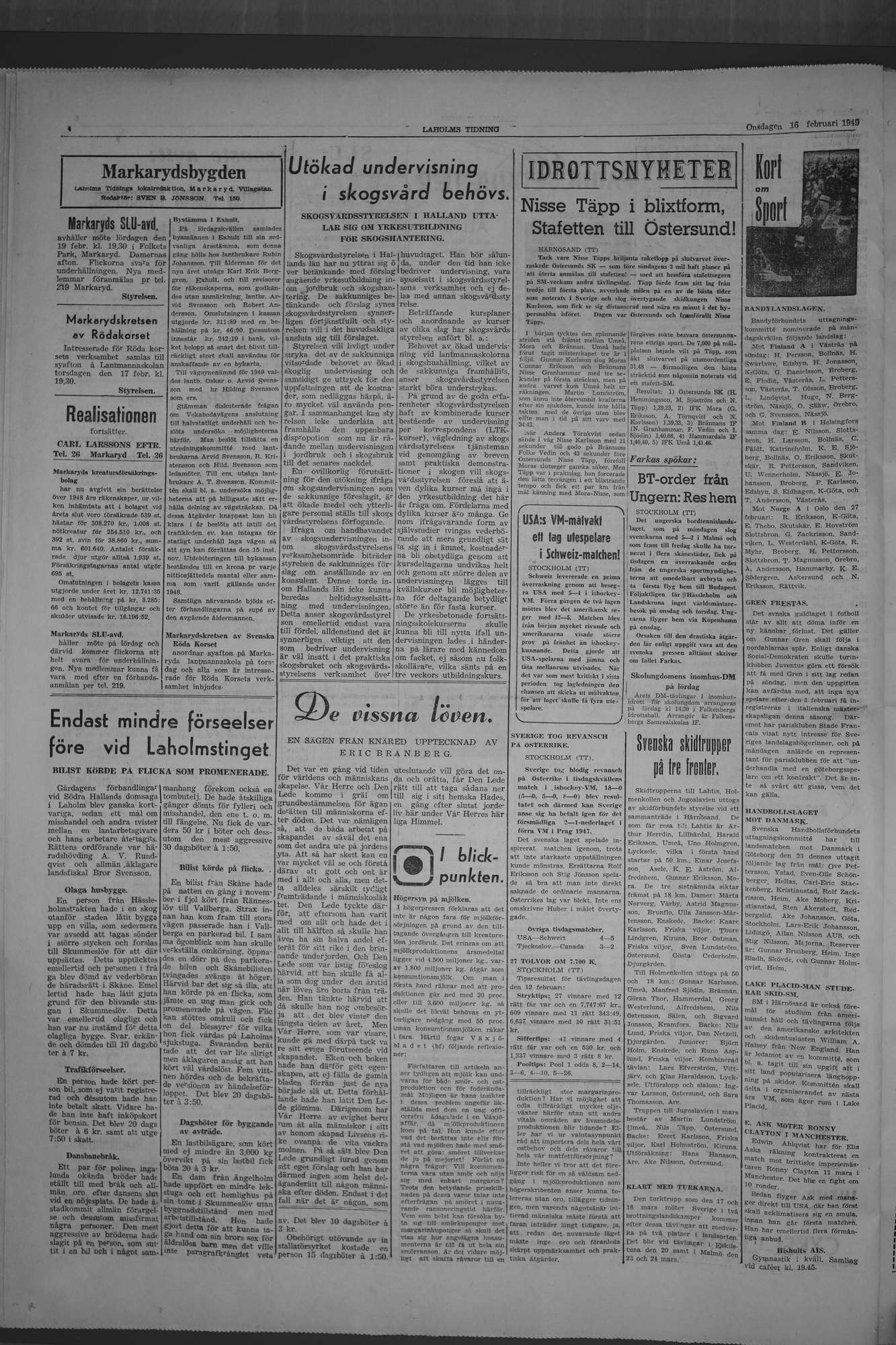 Laholms Tidning Onsdag 16 februari 1949, sida 4