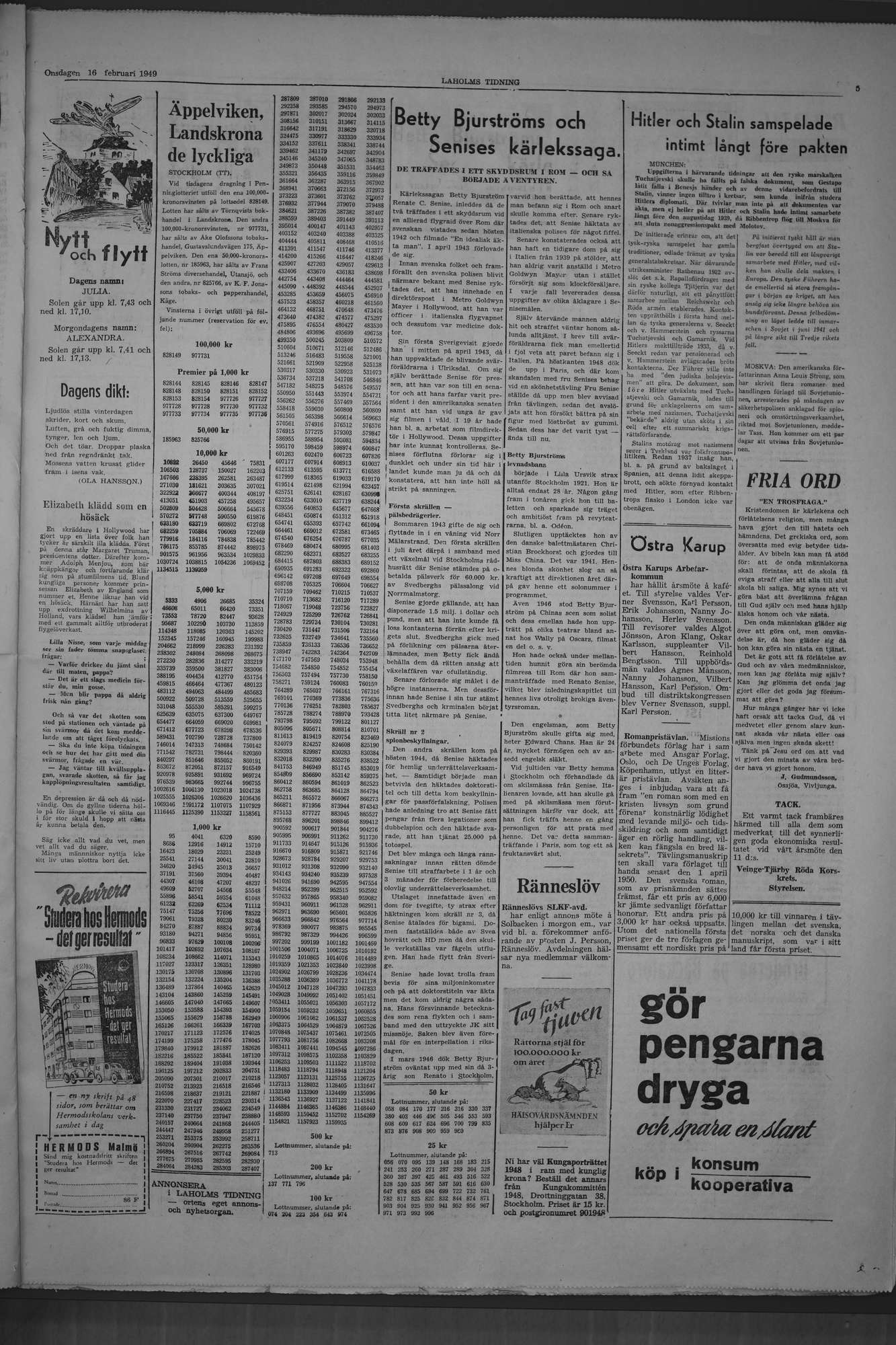 Laholms Tidning Onsdag 16 februari 1949, sida 5
