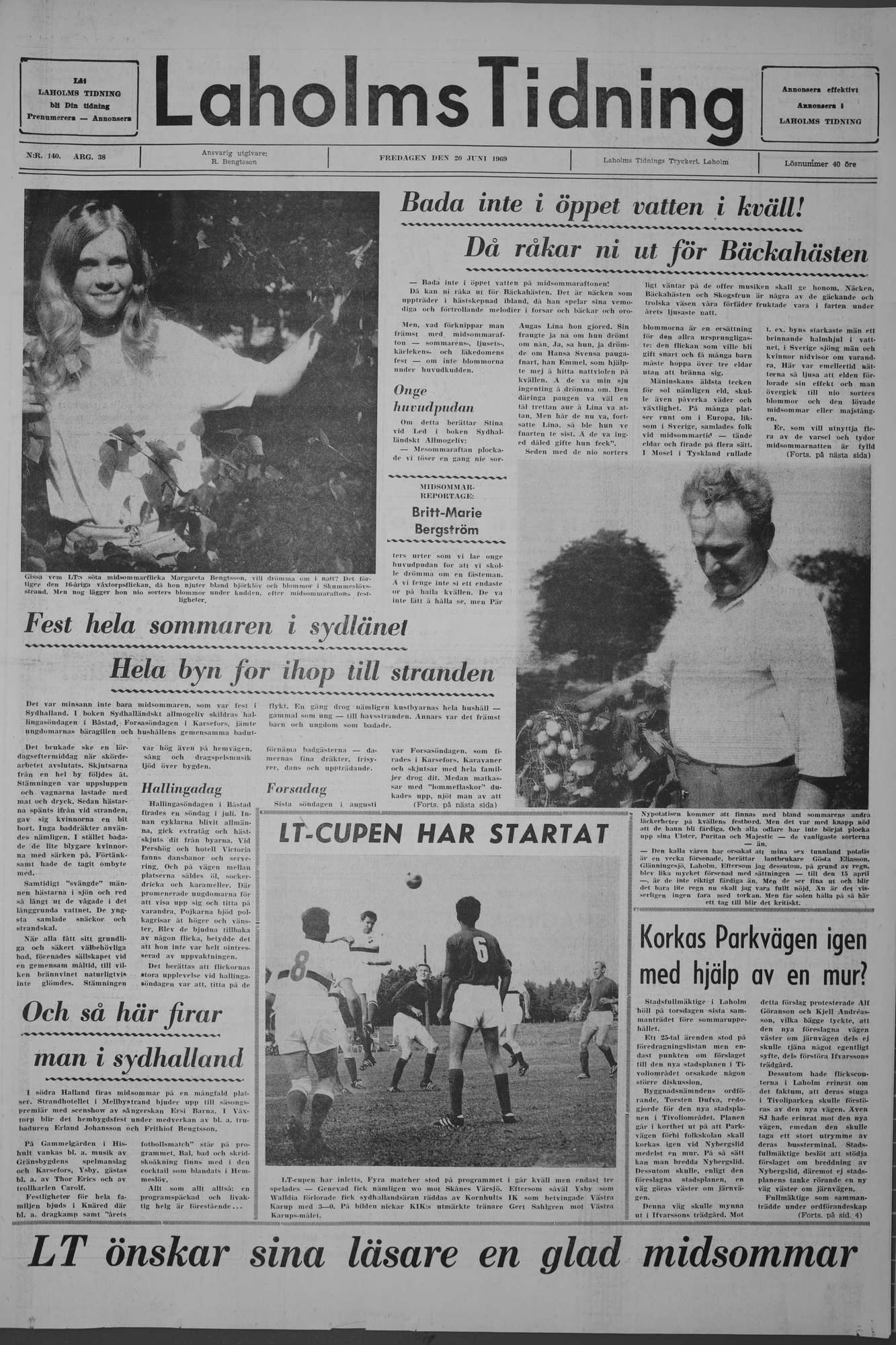 Laholms Tidning Fredag 20 juni 1969, sida 1