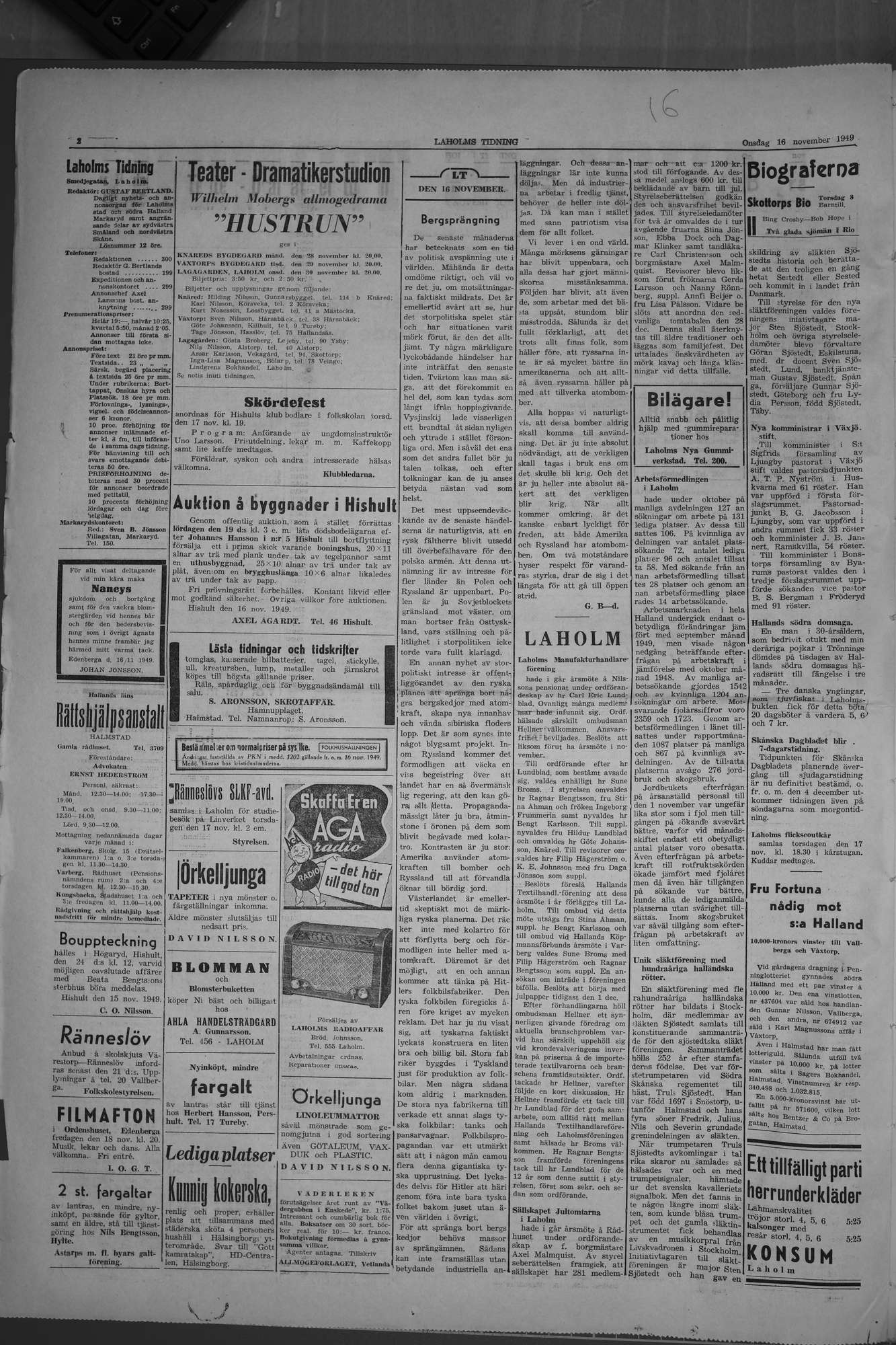 Laholms Tidning Onsdag 16 november 1949, sida 2