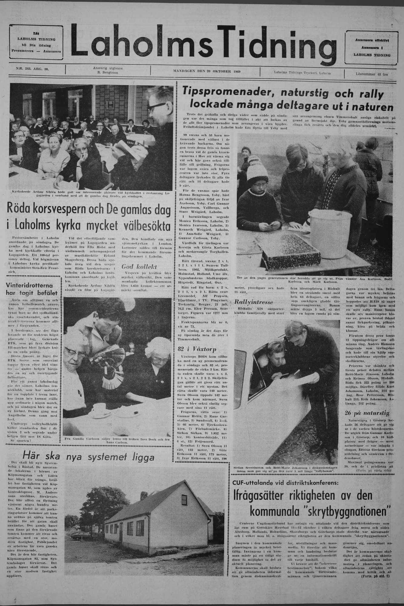 Laholms Tidning Måndag 20 oktober 1969, sida 1