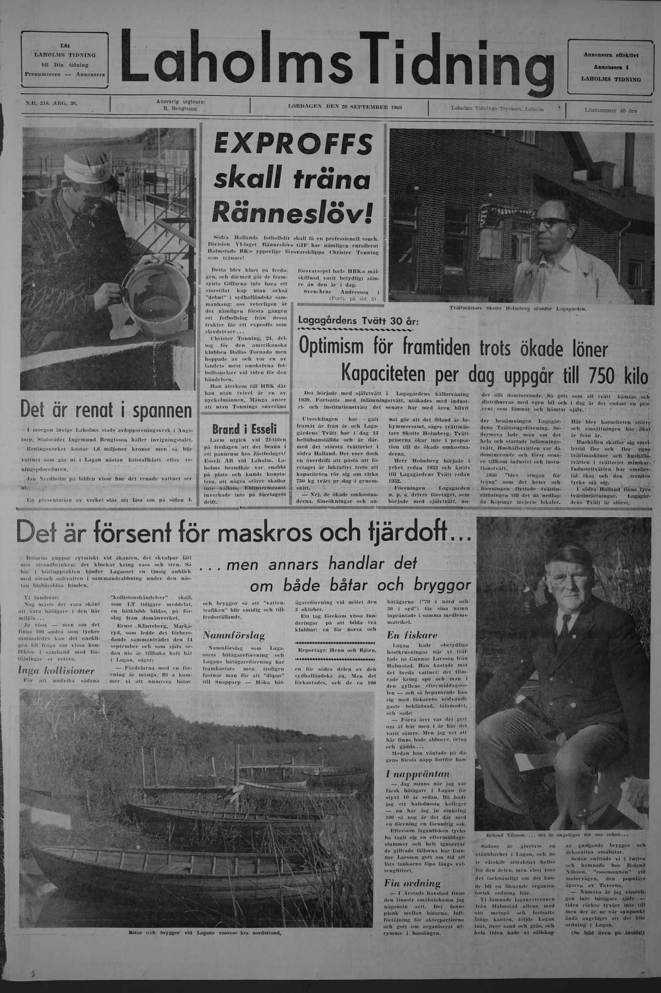 Laholms Tidning Lördag 20 september 1969, sida 1