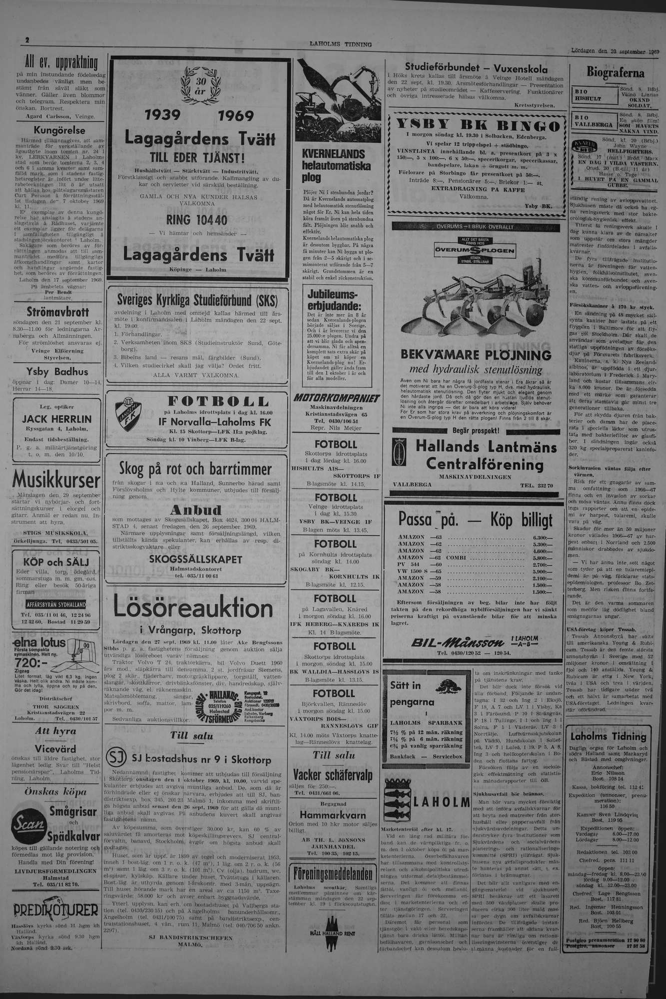 Laholms Tidning Lördag 20 september 1969, sida 2