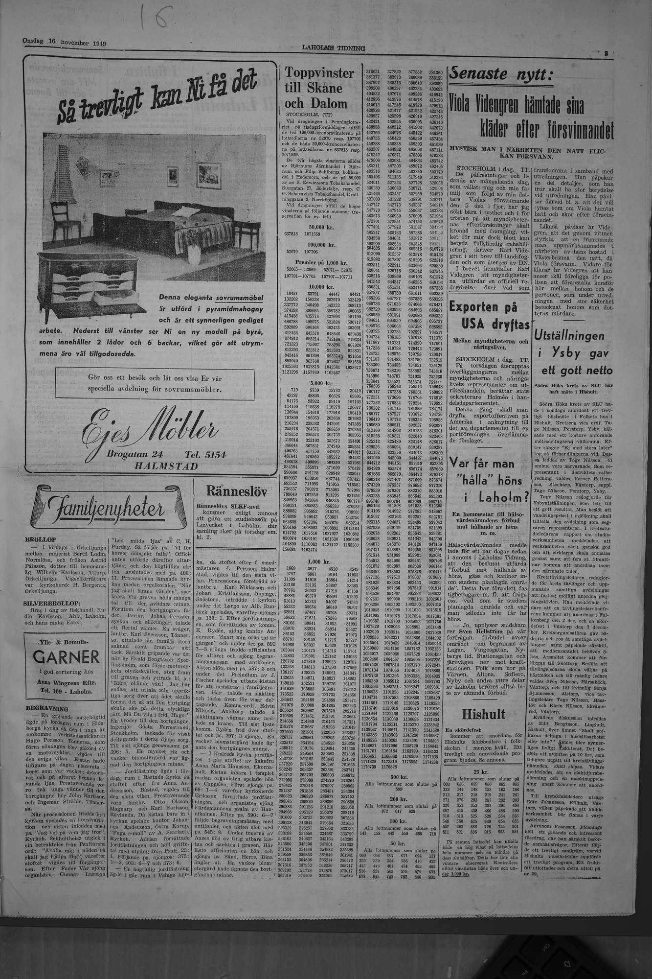 Laholms Tidning Onsdag 16 november 1949, sida 3