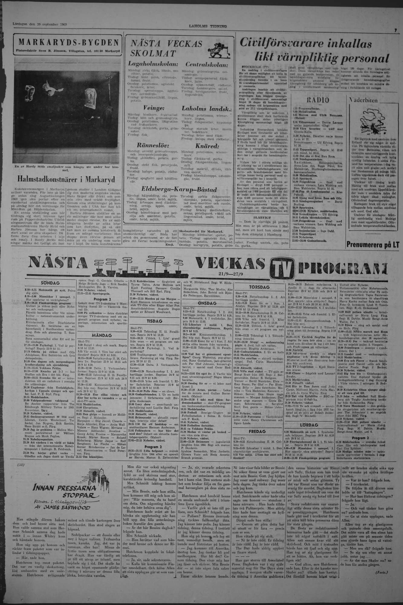 Laholms Tidning Lördag 20 september 1969, sida 7