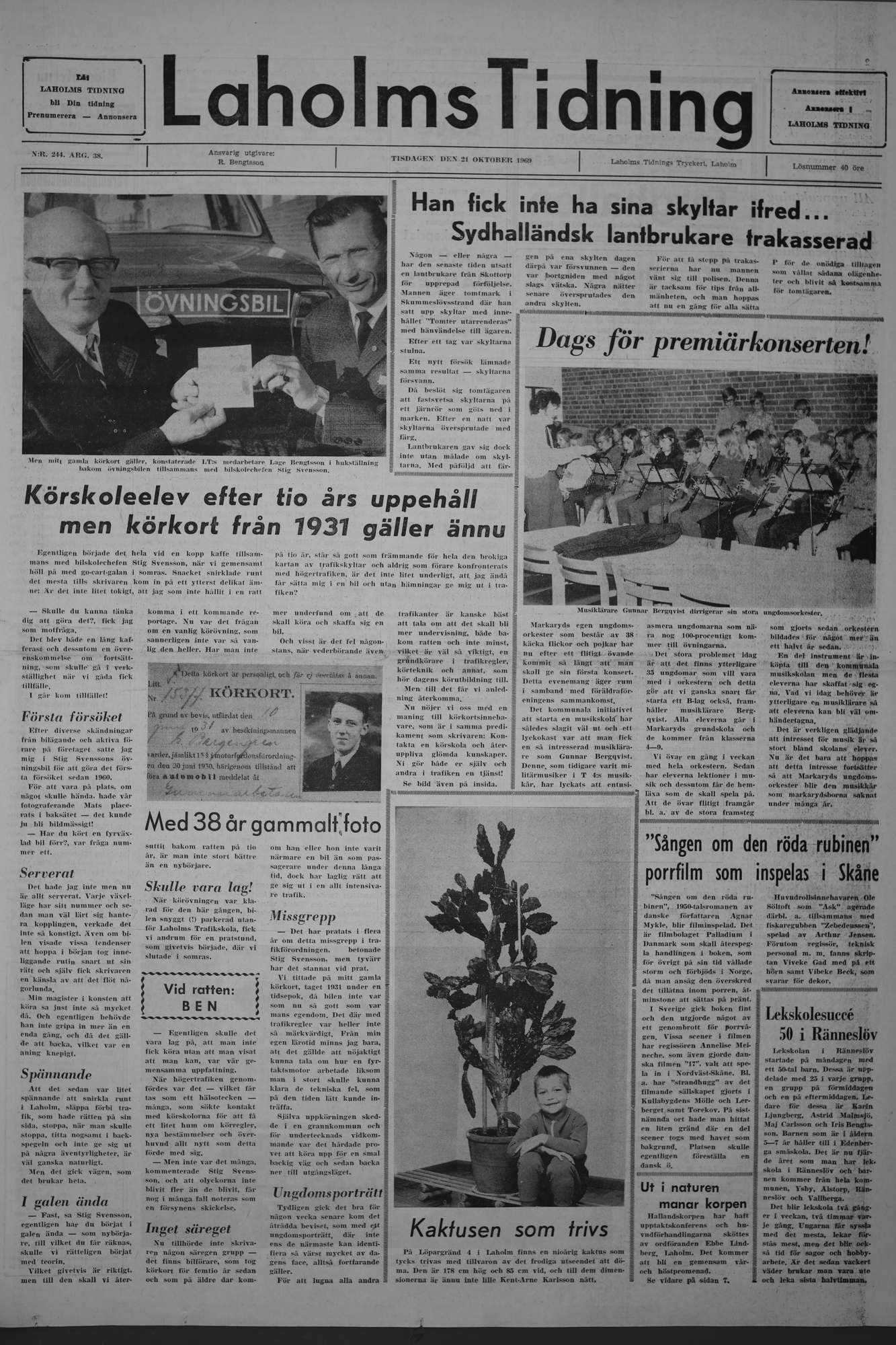 Laholms Tidning Tisdag 21 oktober 1969, sida 1