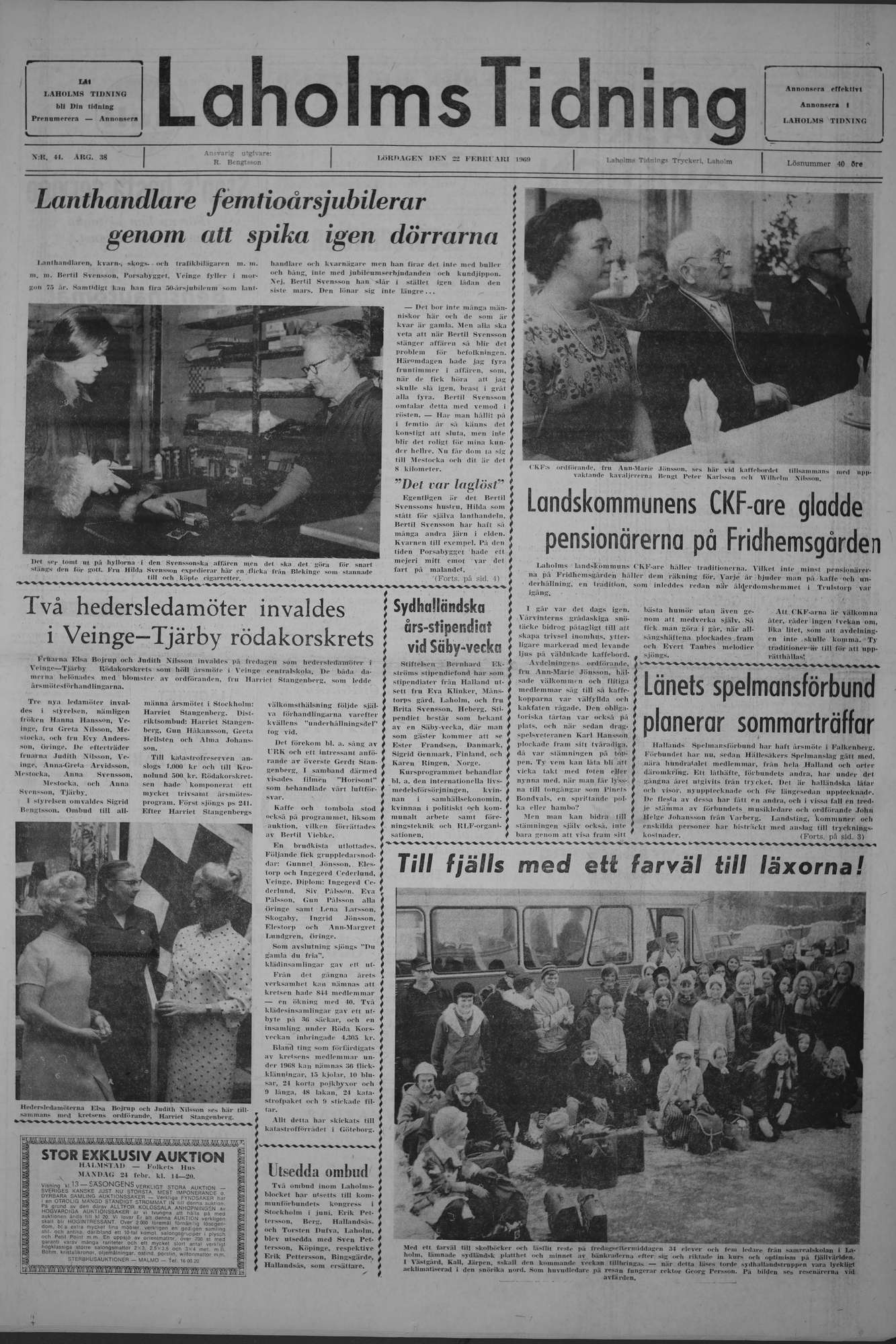 Laholms Tidning Lördag 22 februari 1969, sida 1