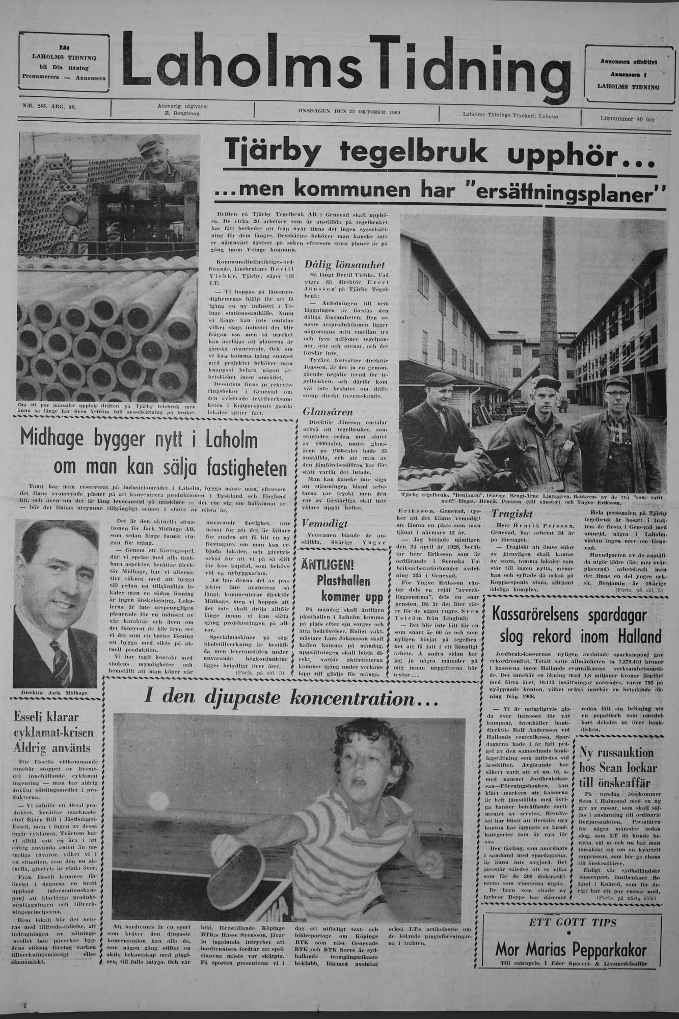 Laholms Tidning Onsdag 22 oktober 1969, sida 1