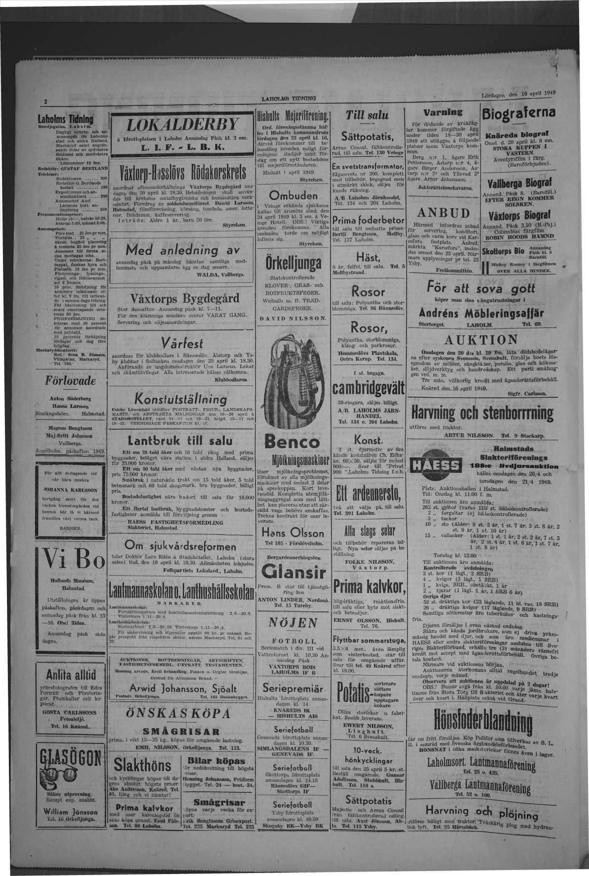 Laholms Tidning Lördag 16 april 1949, sida 2