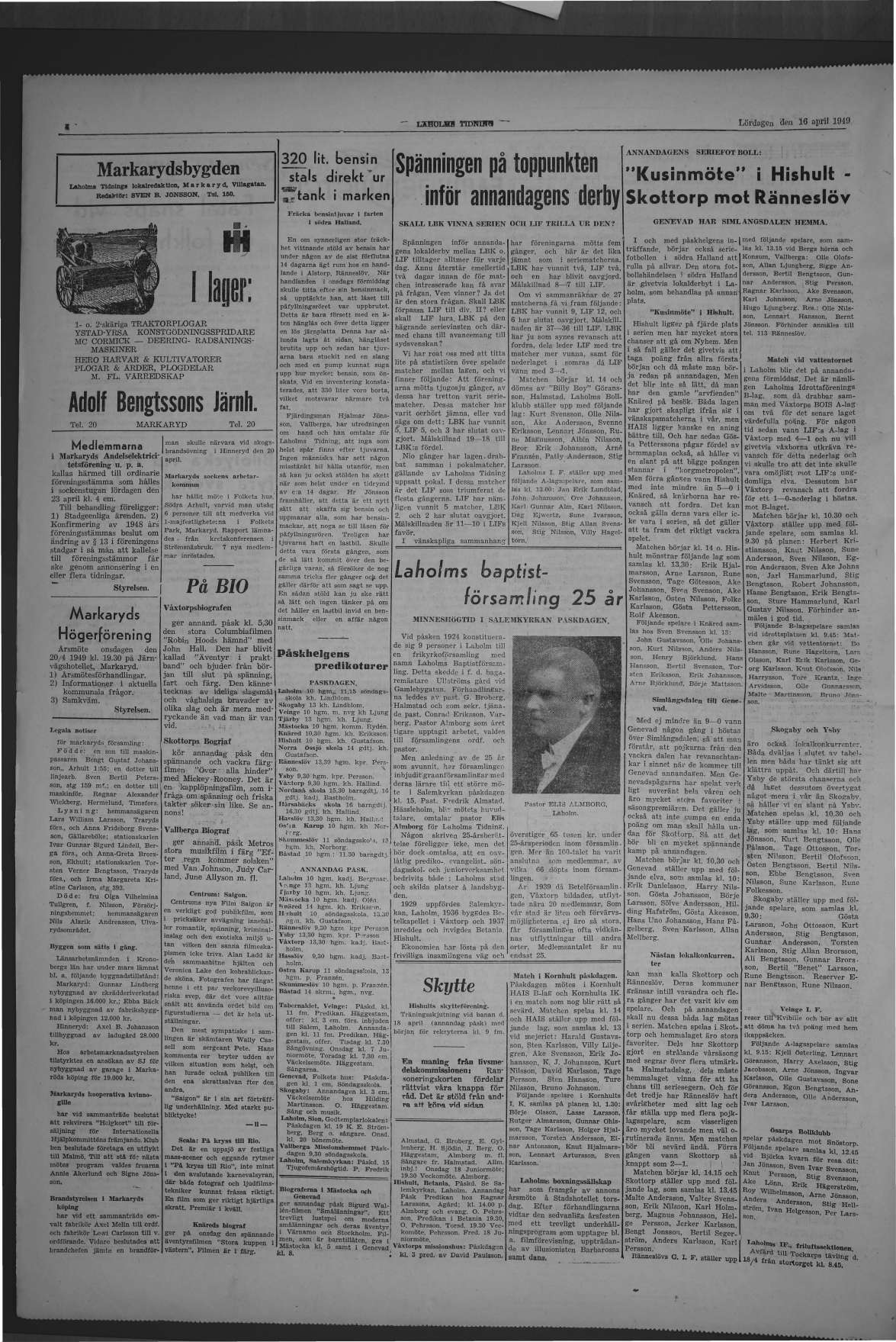 Laholms Tidning Lördag 16 april 1949, sida 4