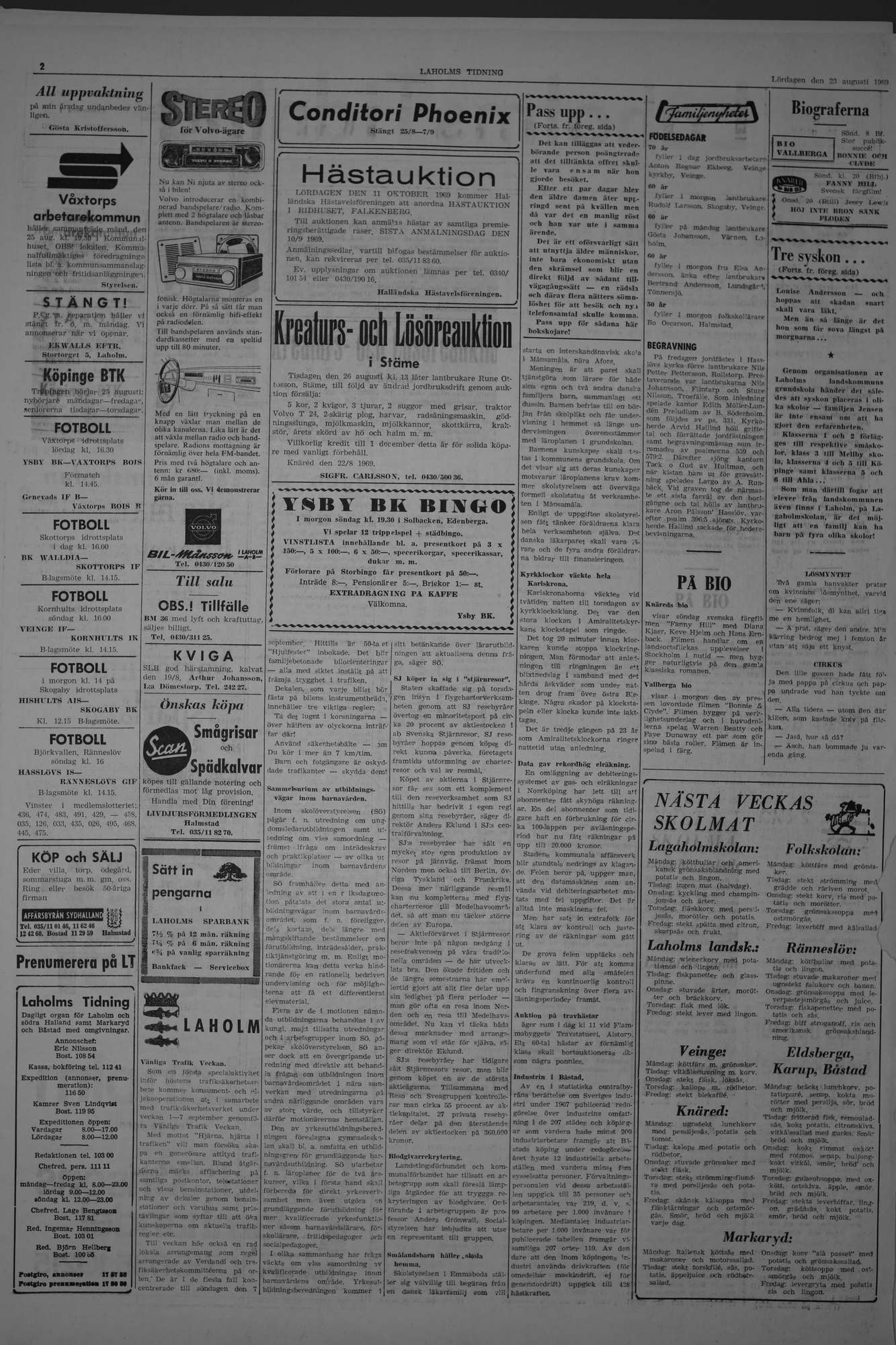 Laholms Tidning Lördag 23 augusti 1969, sida 2