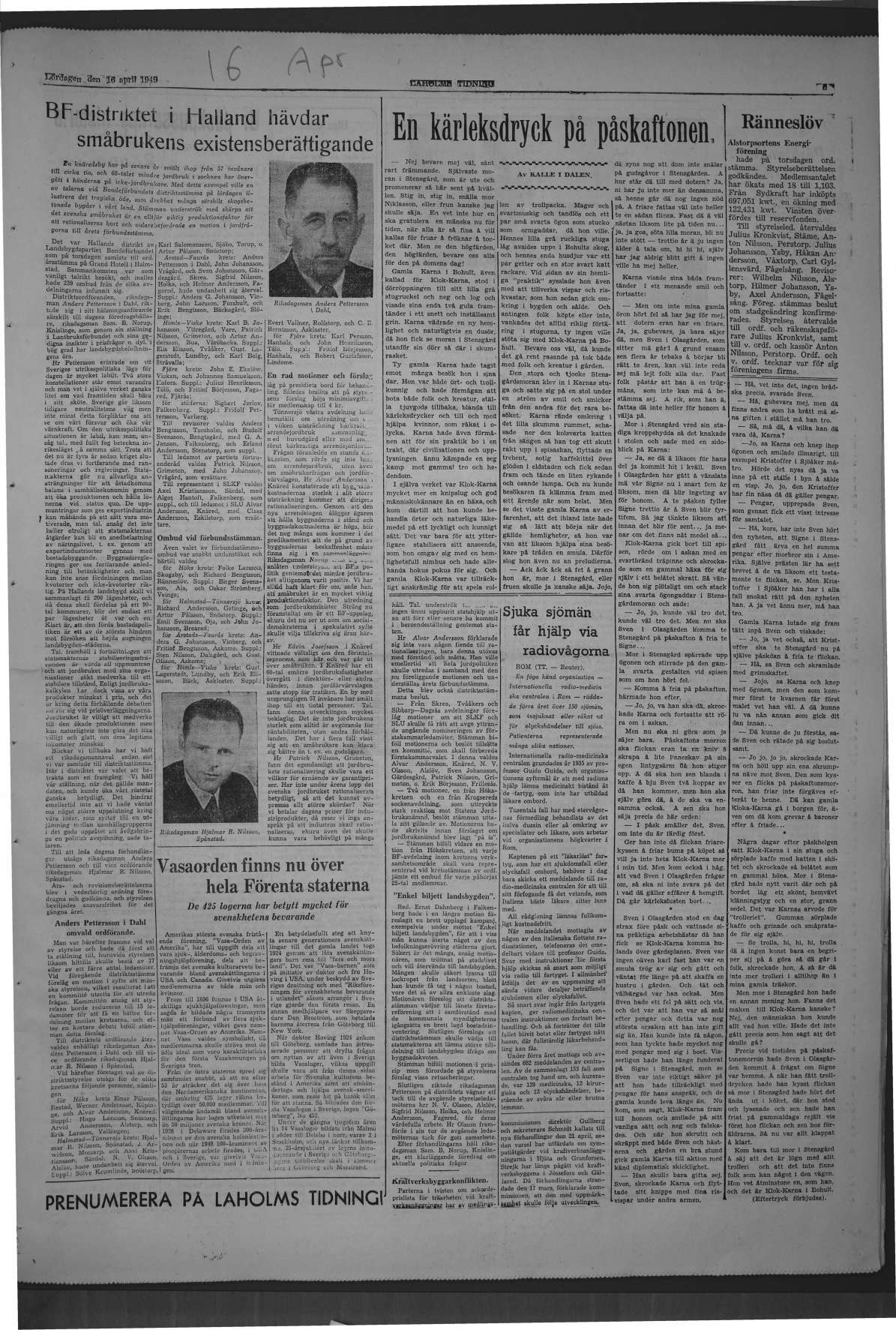 Laholms Tidning Lördag 16 april 1949, sida 5