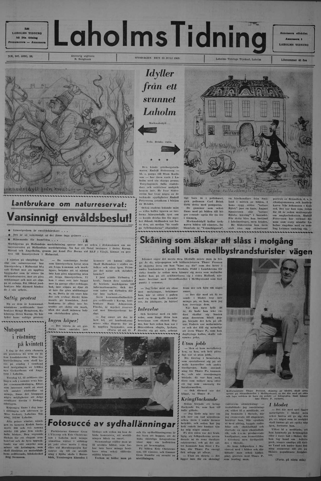 Laholms Tidning Onsdag 23 juli 1969, sida 1