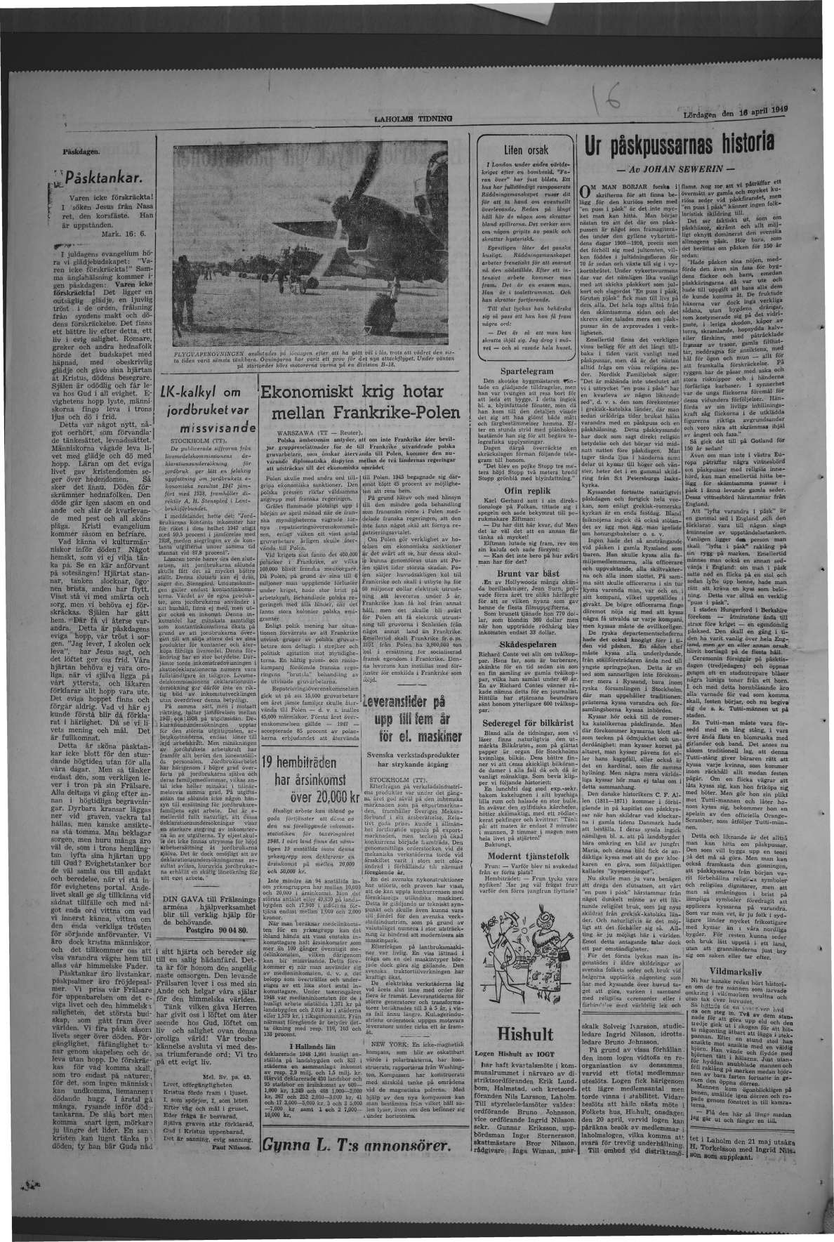 Laholms Tidning Lördag 16 april 1949, sida 6