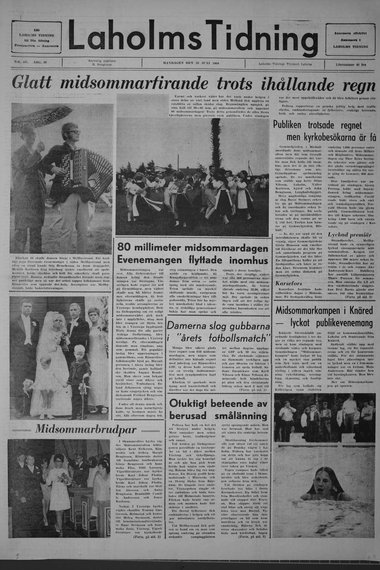 Laholms Tidning Måndag 23 juni 1969, sida 1