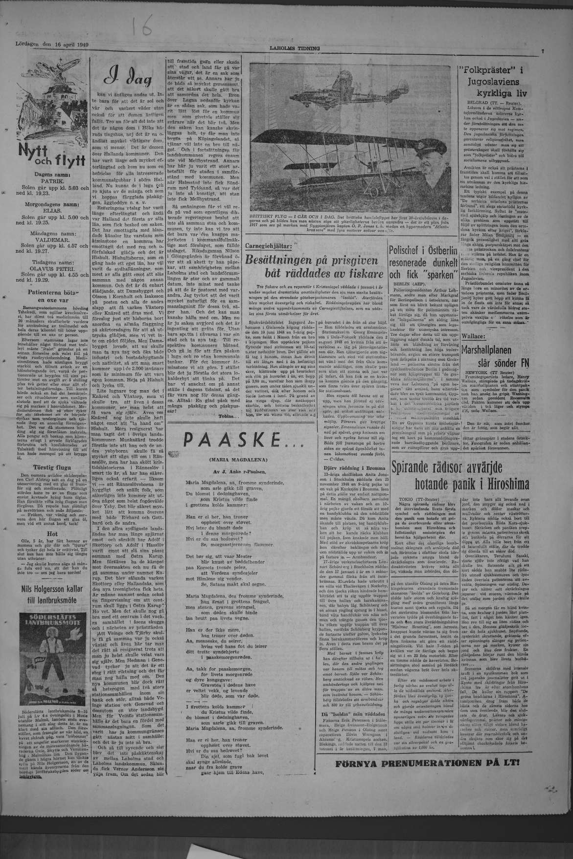 Laholms Tidning Lördag 16 april 1949, sida 7