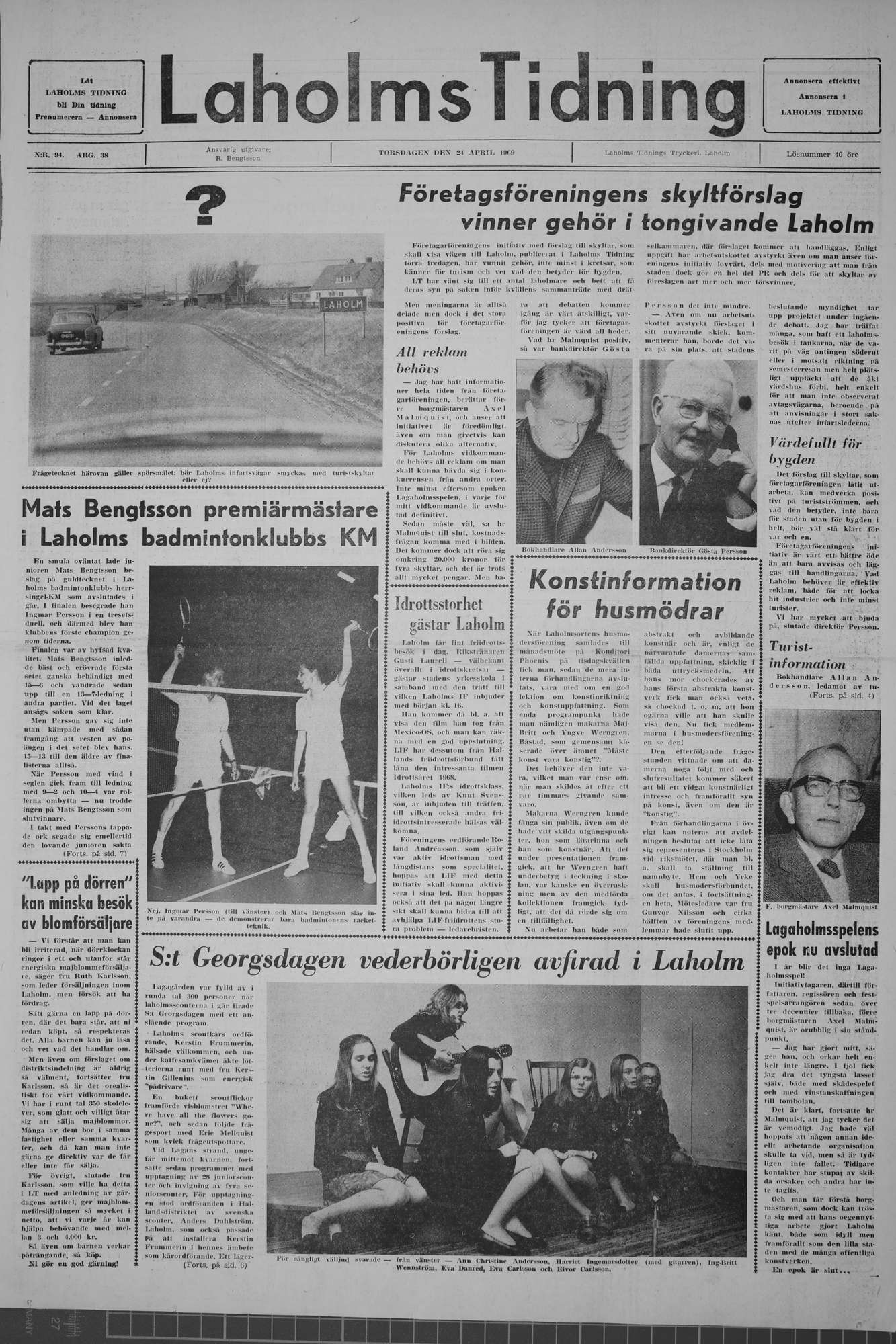 Laholms Tidning Torsdag 24 april 1969, sida 1