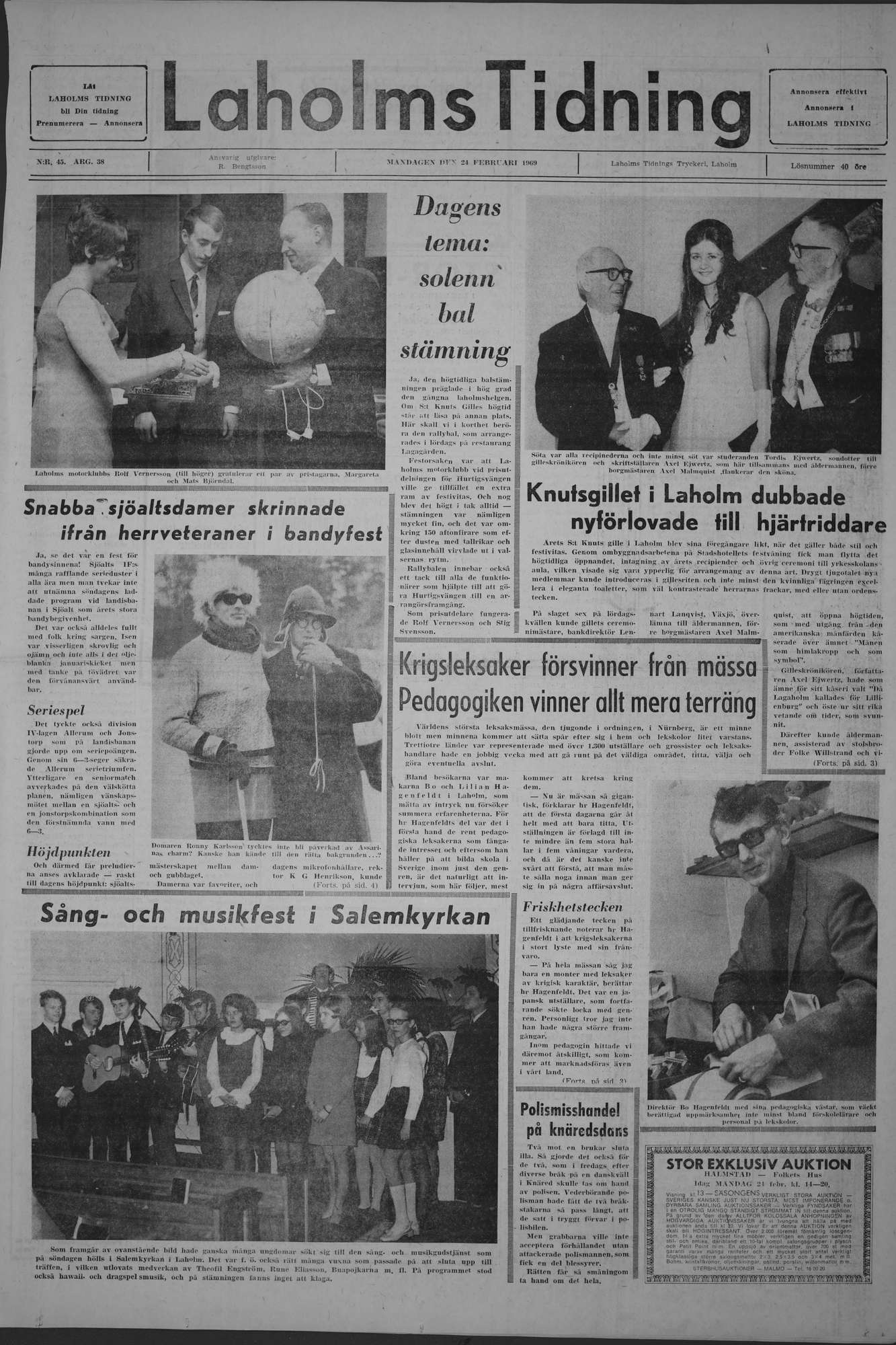Laholms Tidning Måndag 24 februari 1969, sida 1