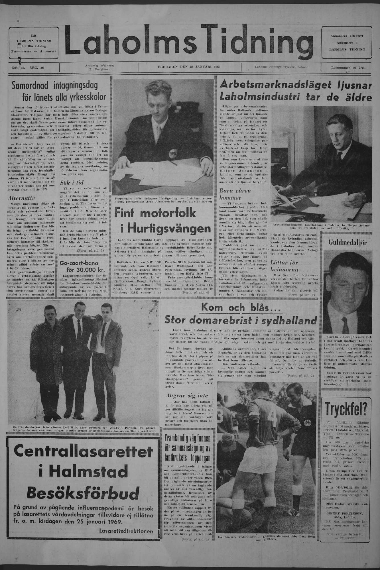 Laholms Tidning Fredag 24 januari 1969, sida 1
