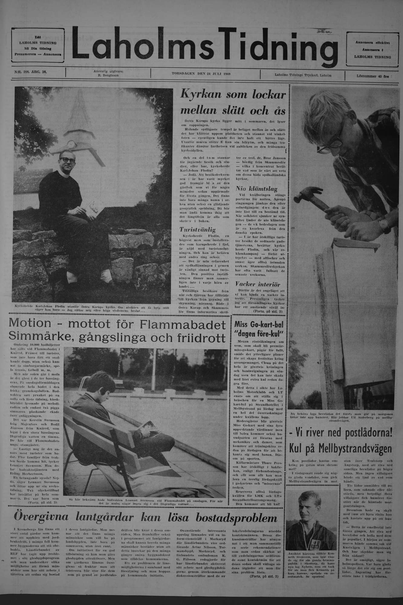 Laholms Tidning Torsdag 24 juli 1969, sida 1