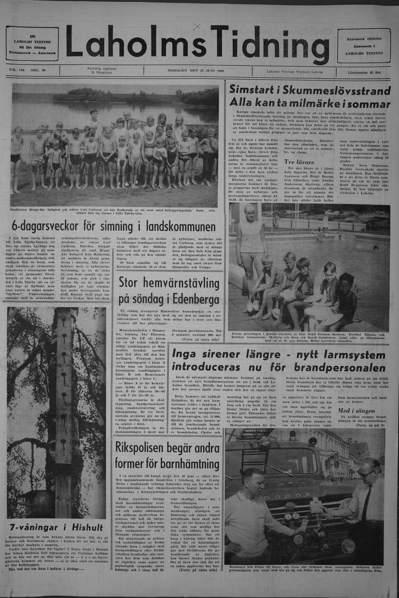 Laholms Tidning Tisdag 24 juni 1969, sida 1