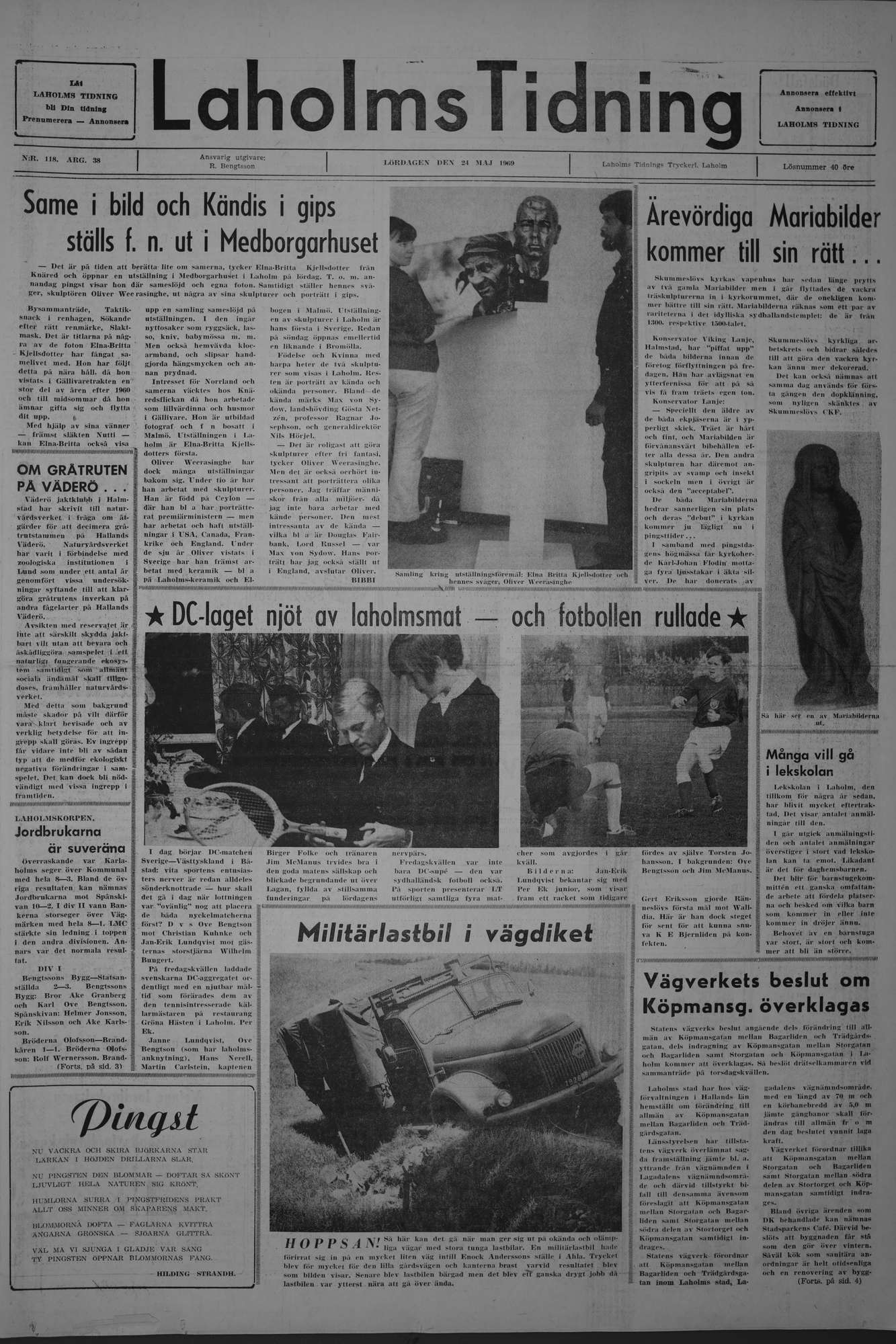 Laholms Tidning Lördag 24 maj 1969, sida 1