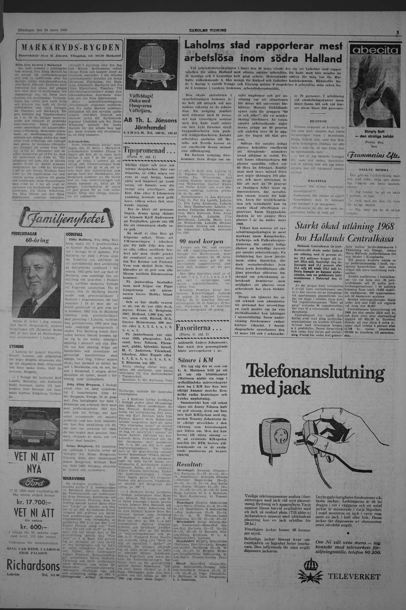 Laholms Tidning Måndag 24 mars 1969, sida 3