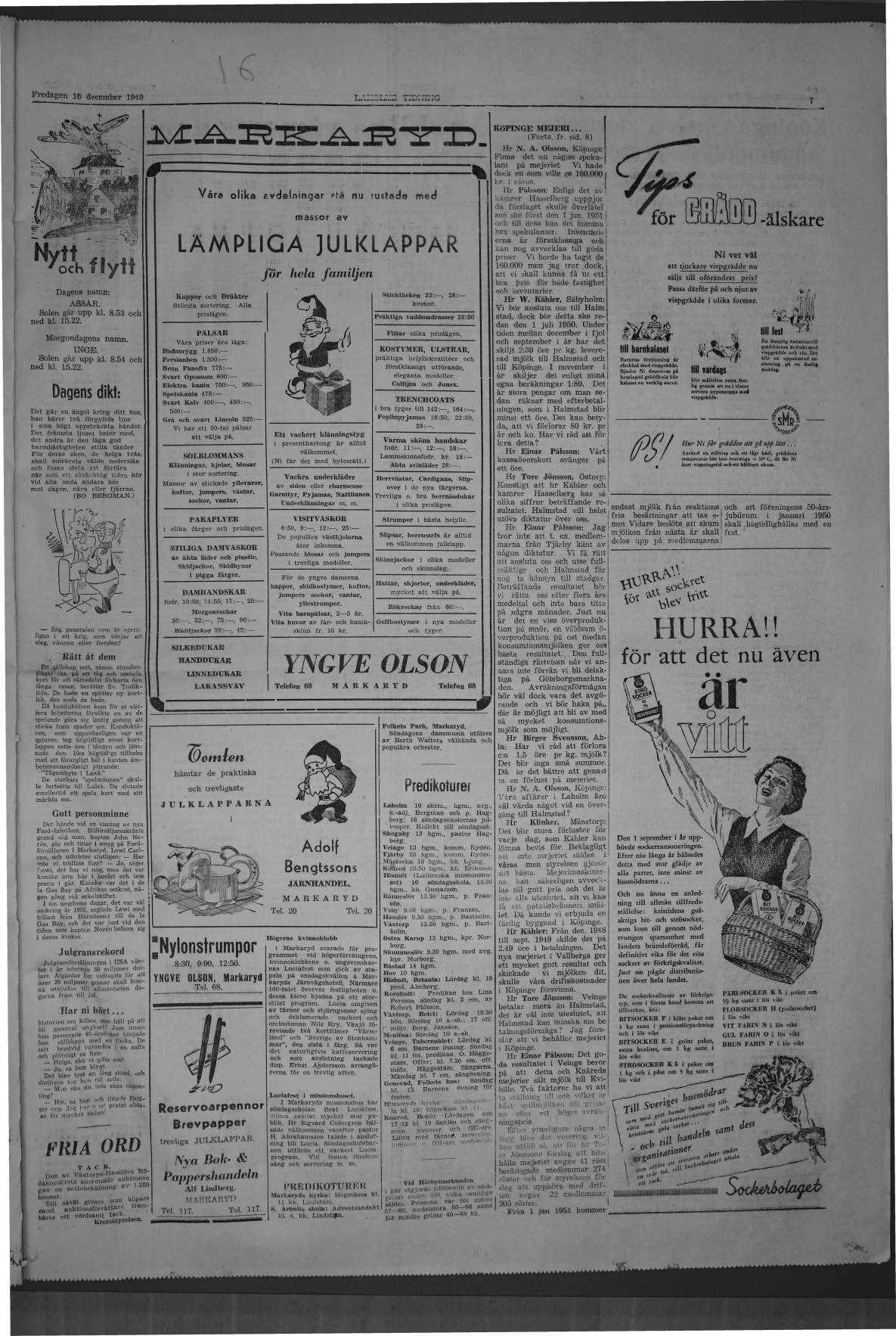 Laholms Tidning Fredag 16 december 1949, sida 7