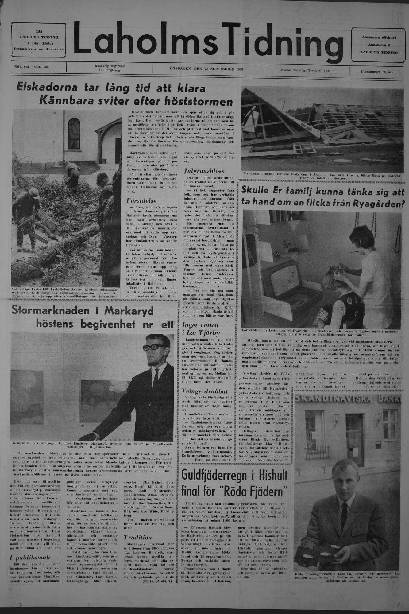 Laholms Tidning Onsdag 24 september 1969, sida 1