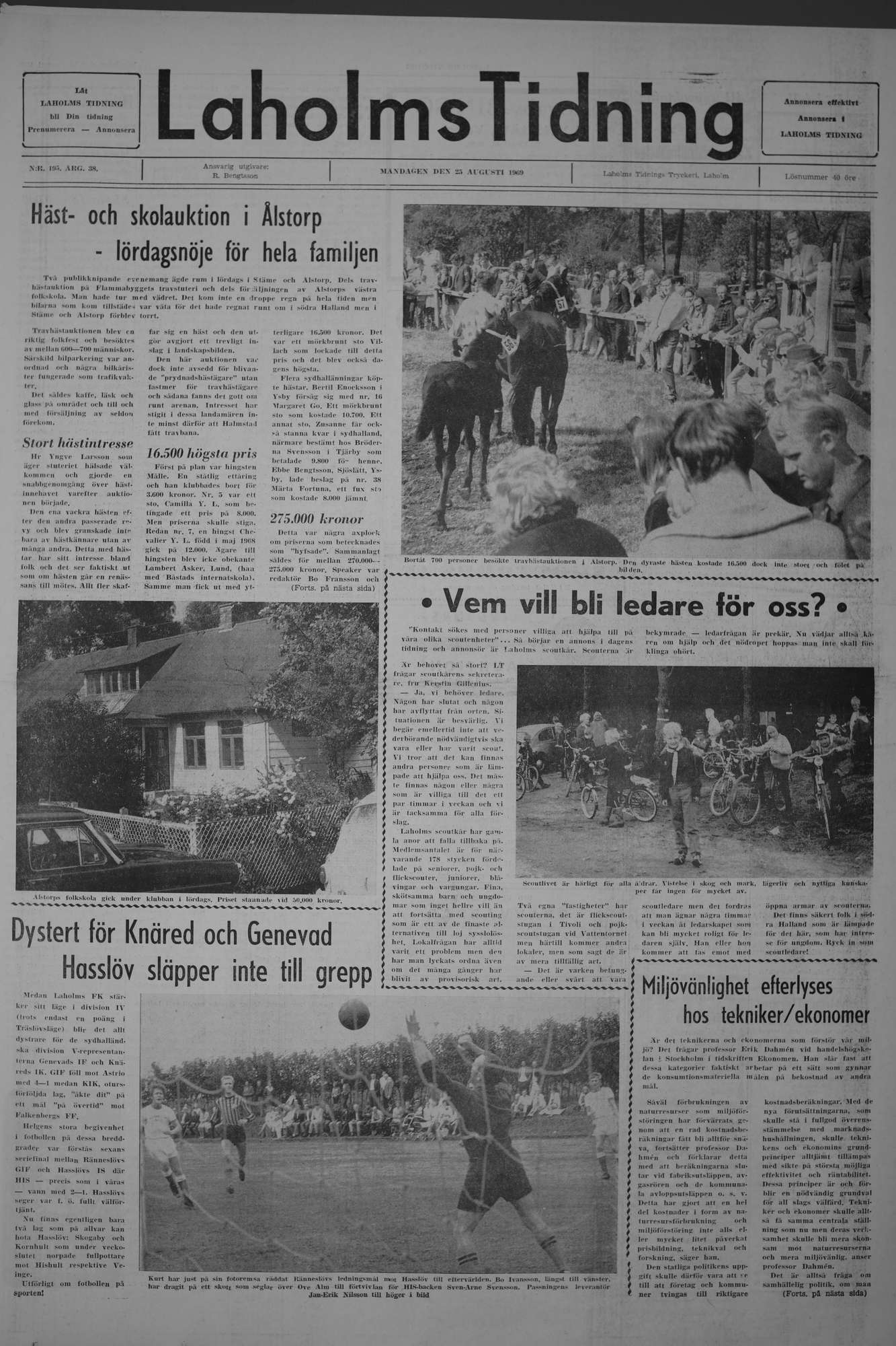 Laholms Tidning Måndag 25 augusti 1969, sida 1