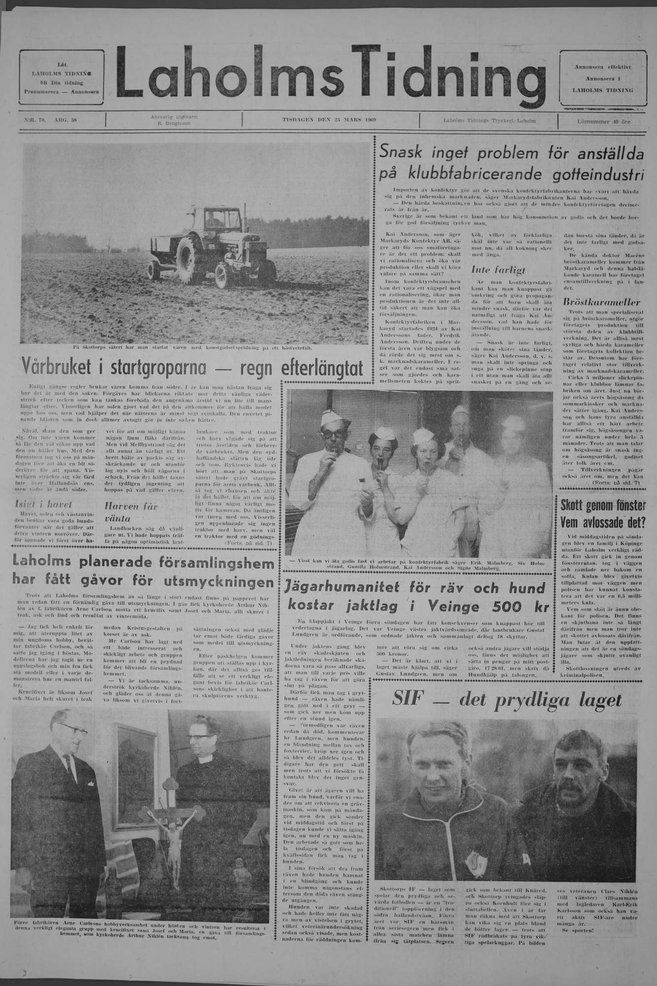 Laholms Tidning Tisdag 25 mars 1969, sida 1