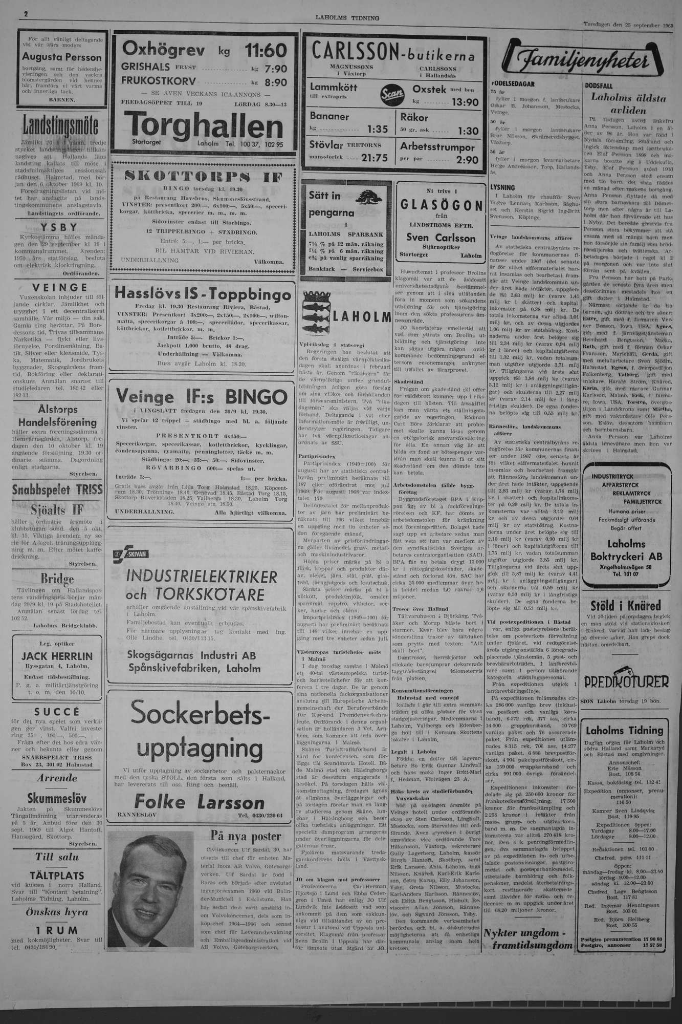 Laholms Tidning Torsdag 25 september 1969, sida 2