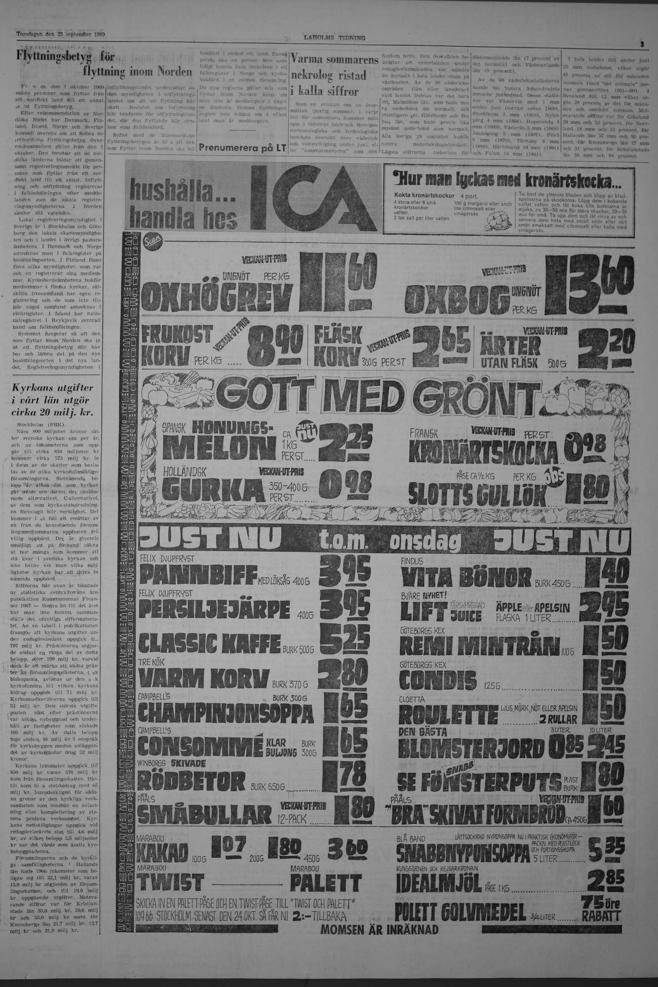 Laholms Tidning Torsdag 25 september 1969, sida 3