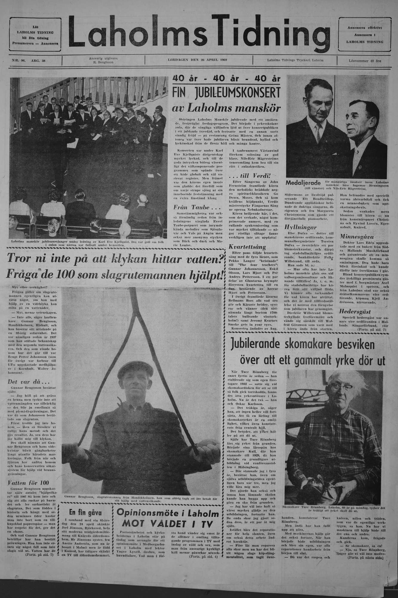Laholms Tidning Lördag 26 april 1969, sida 1