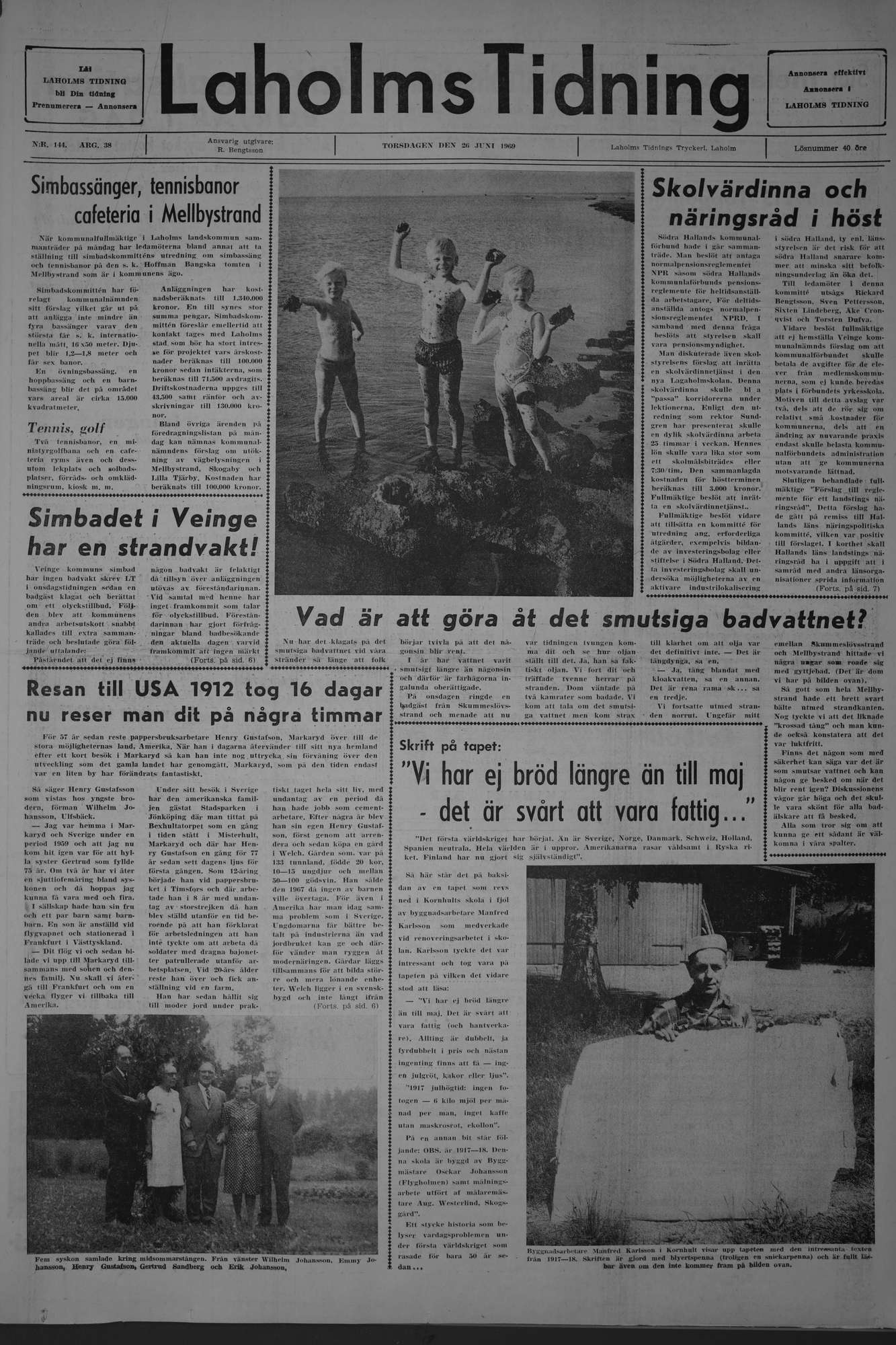 Laholms Tidning Torsdag 26 juni 1969, sida 1