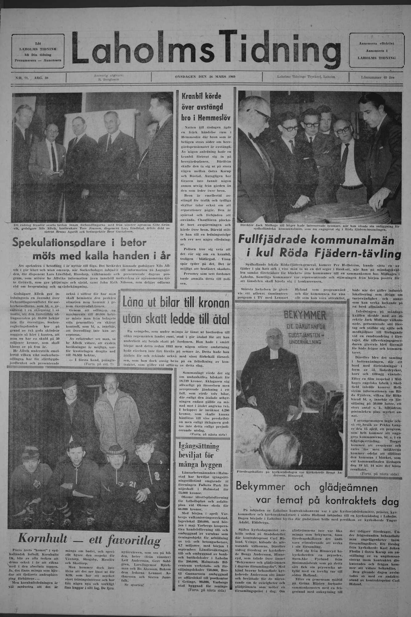Laholms Tidning Onsdag 26 mars 1969, sida 1