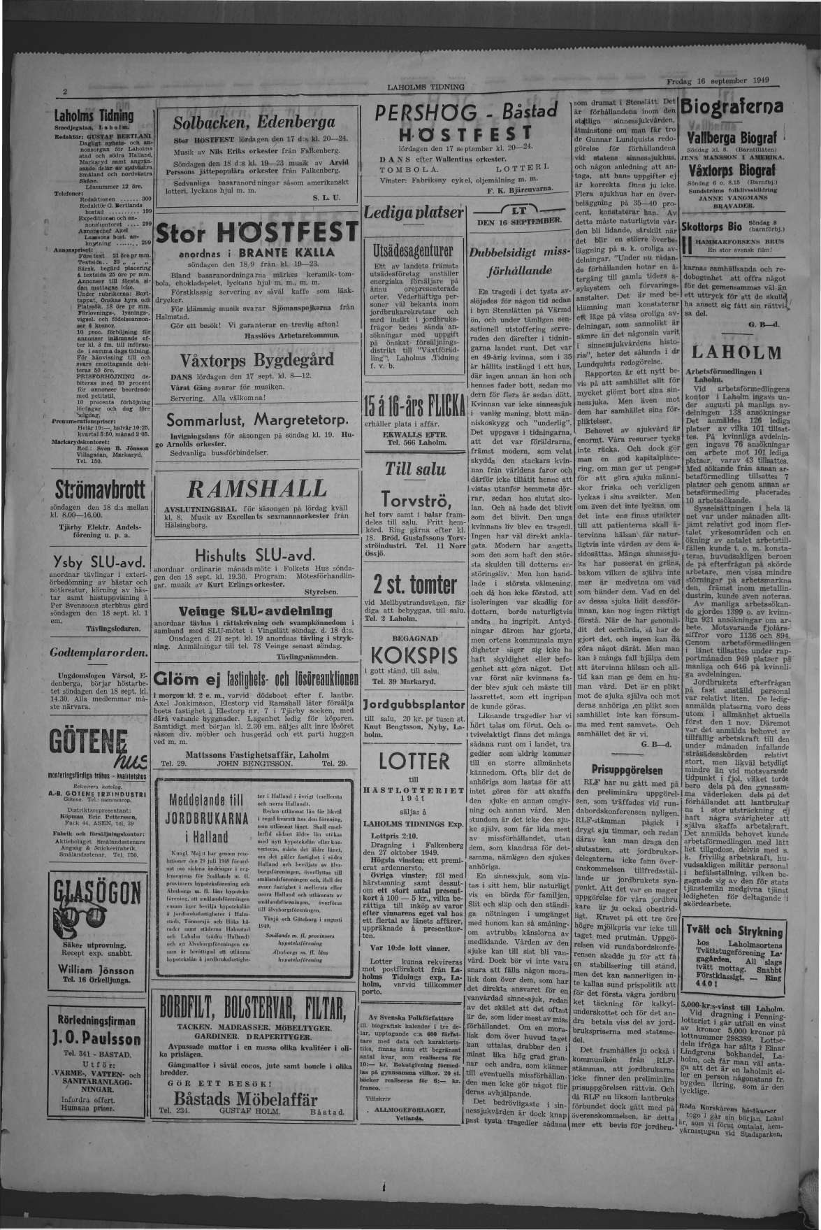 Laholms Tidning Fredag 16 september 1949, sida 2