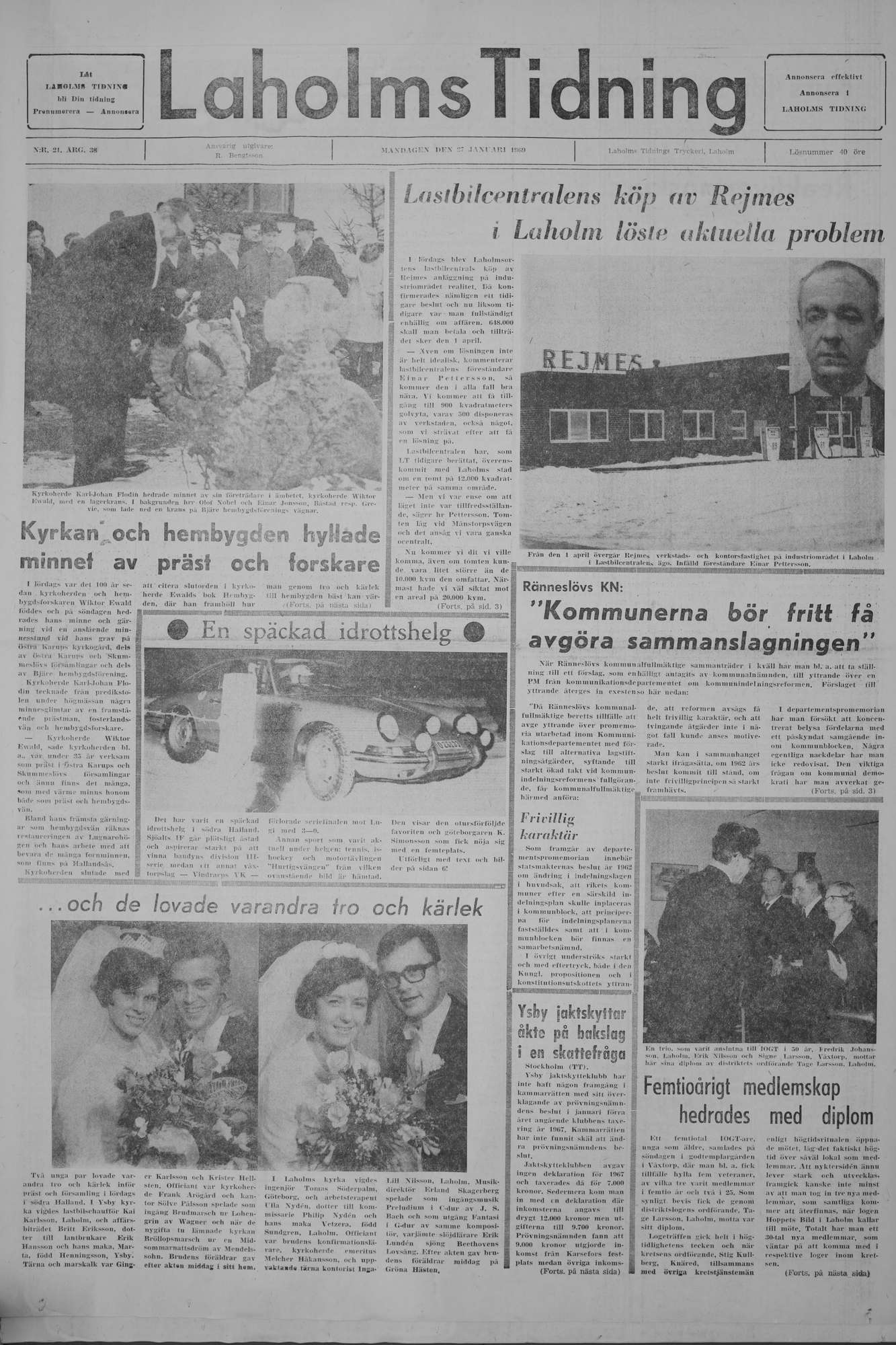 Laholms Tidning Måndag 27 januari 1969, sida 1