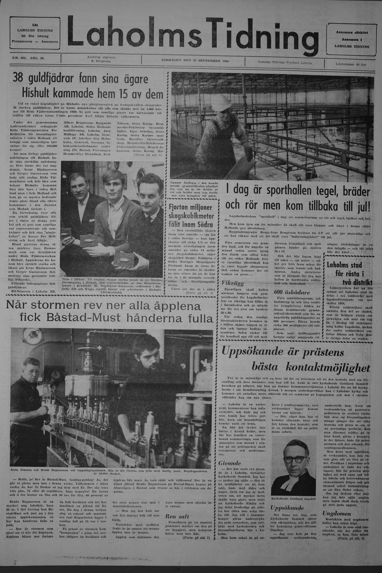 Laholms Tidning Lördag 27 september 1969, sida 1