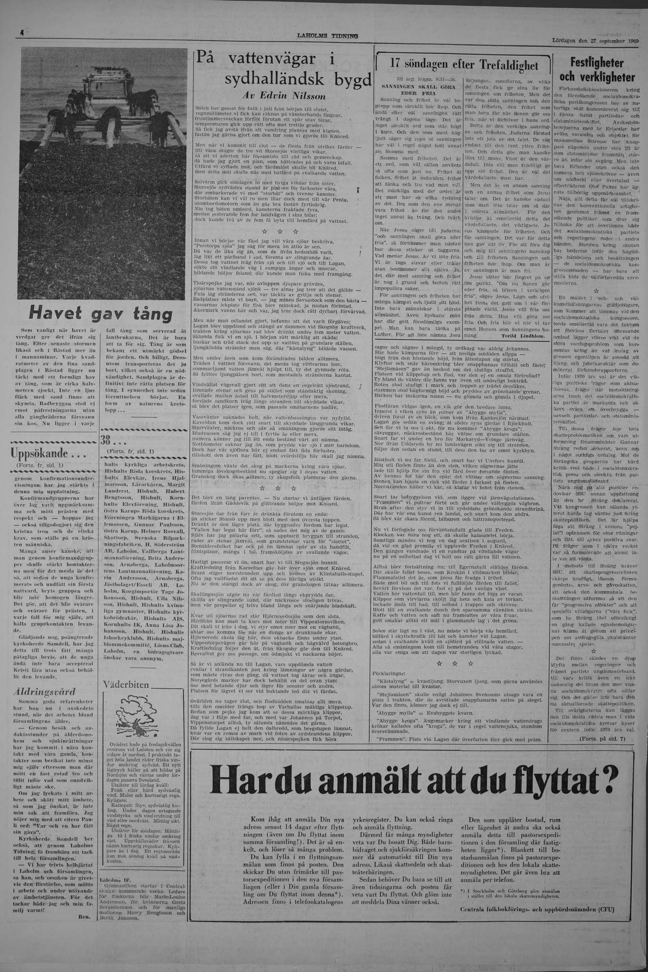 Laholms Tidning Lördag 27 september 1969, sida 4