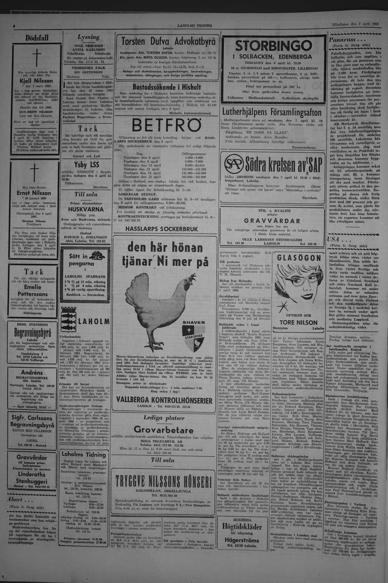 Laholms Tidning Måndag 5 april 1965, sida 2