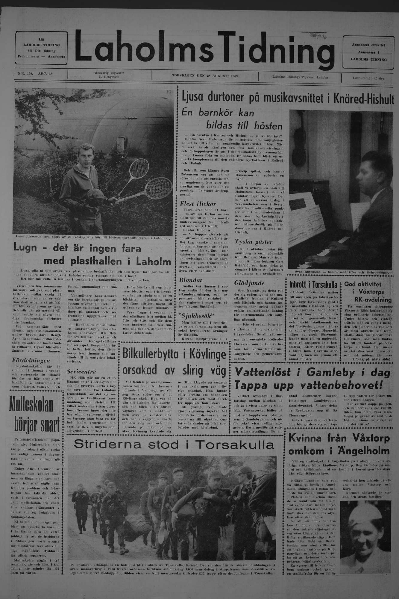 Laholms Tidning Torsdag 28 augusti 1969, sida 1