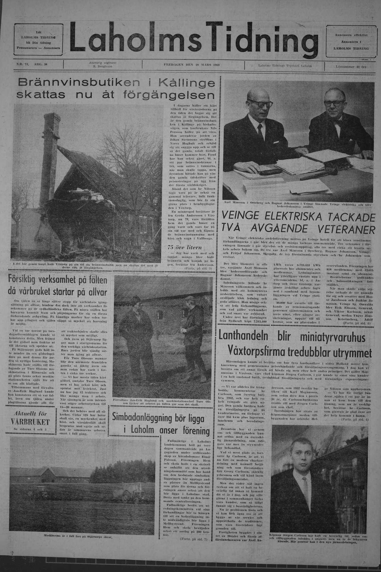 Laholms Tidning Fredag 28 mars 1969, sida 1