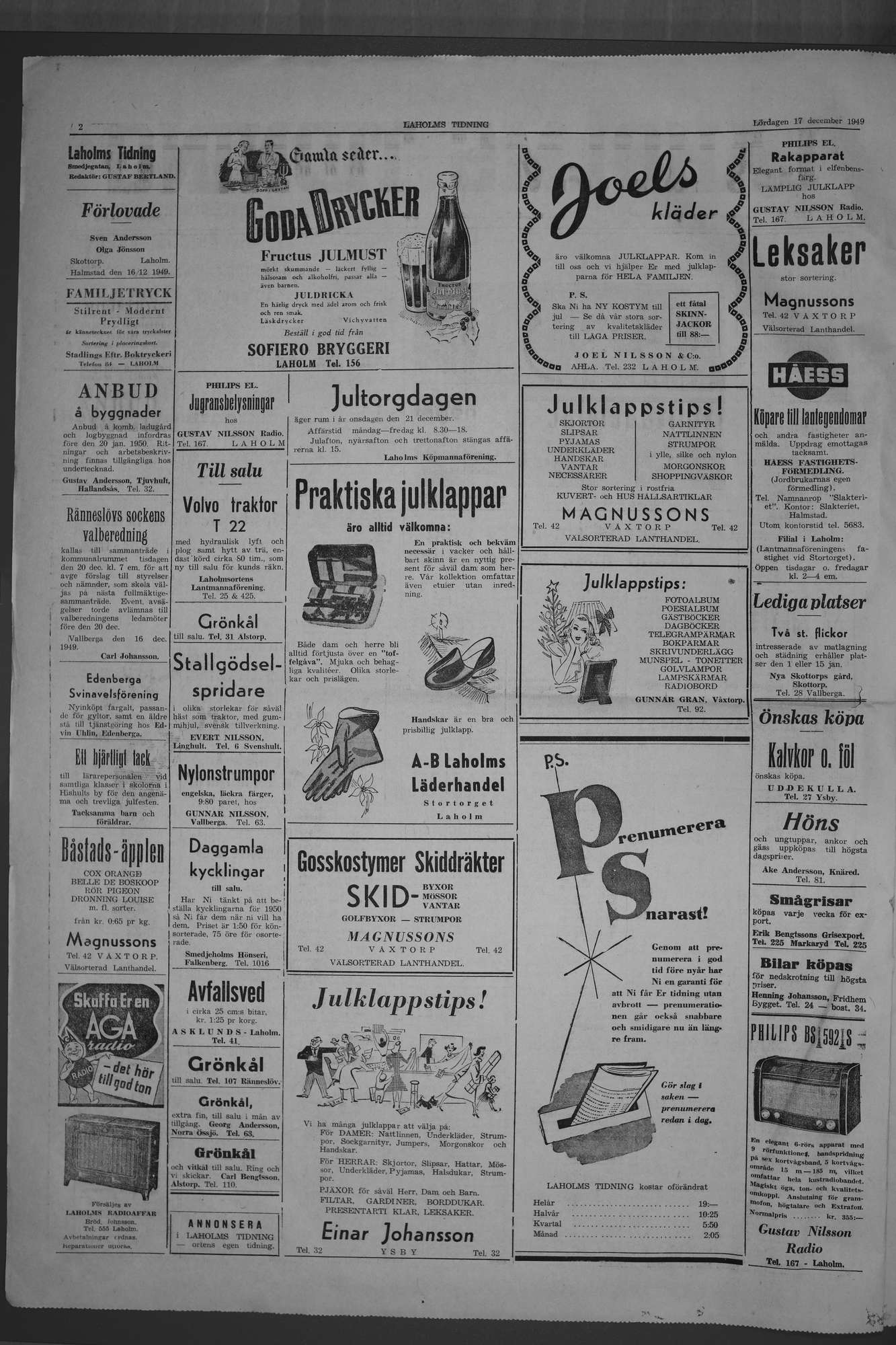 Laholms Tidning Lördag 17 december 1949, sida 2
