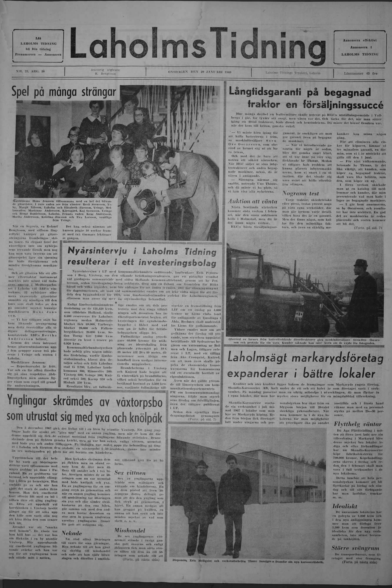 Laholms Tidning Onsdag 29 januari 1969, sida 1