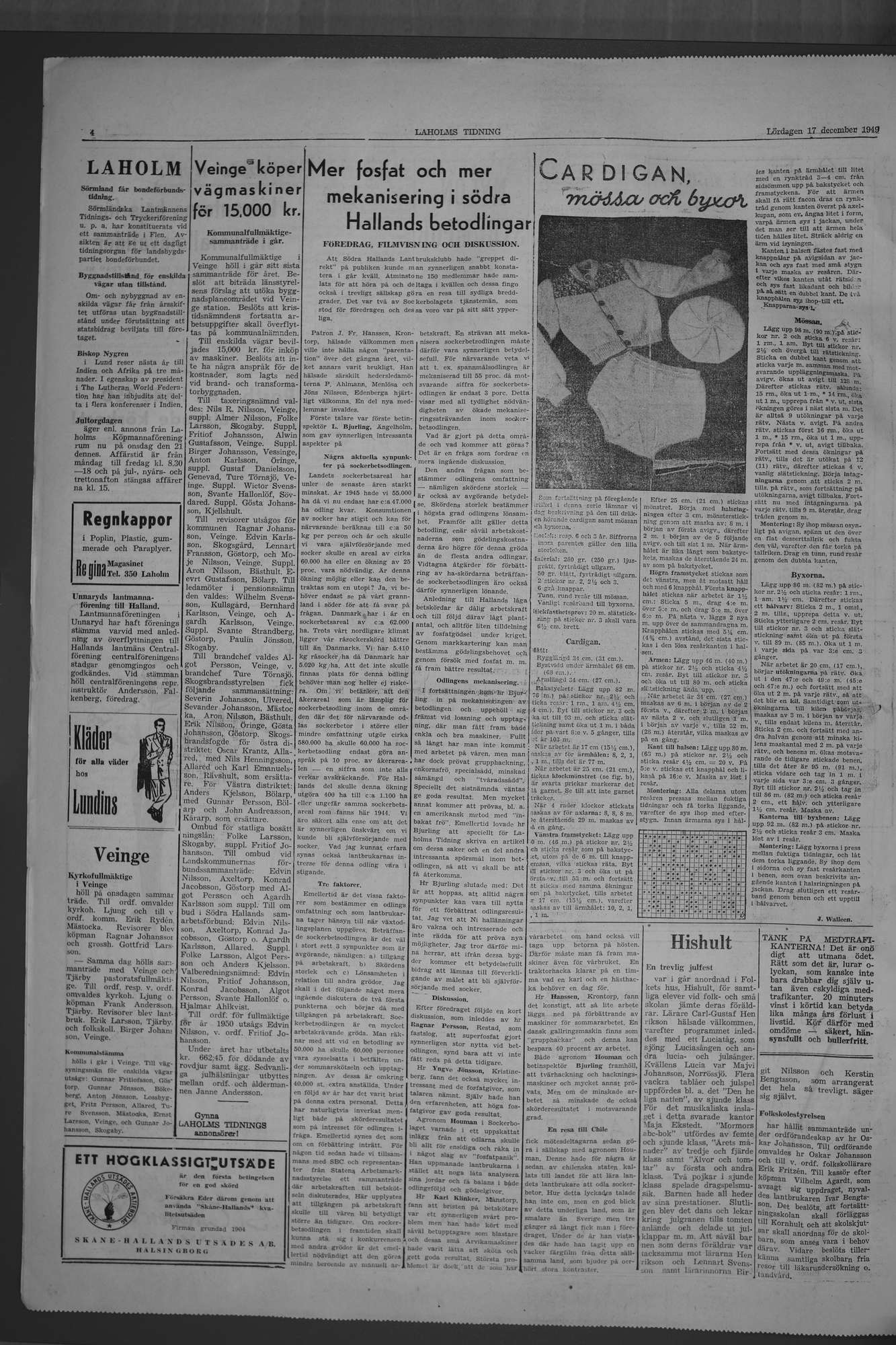 Laholms Tidning Lördag 17 december 1949, sida 4